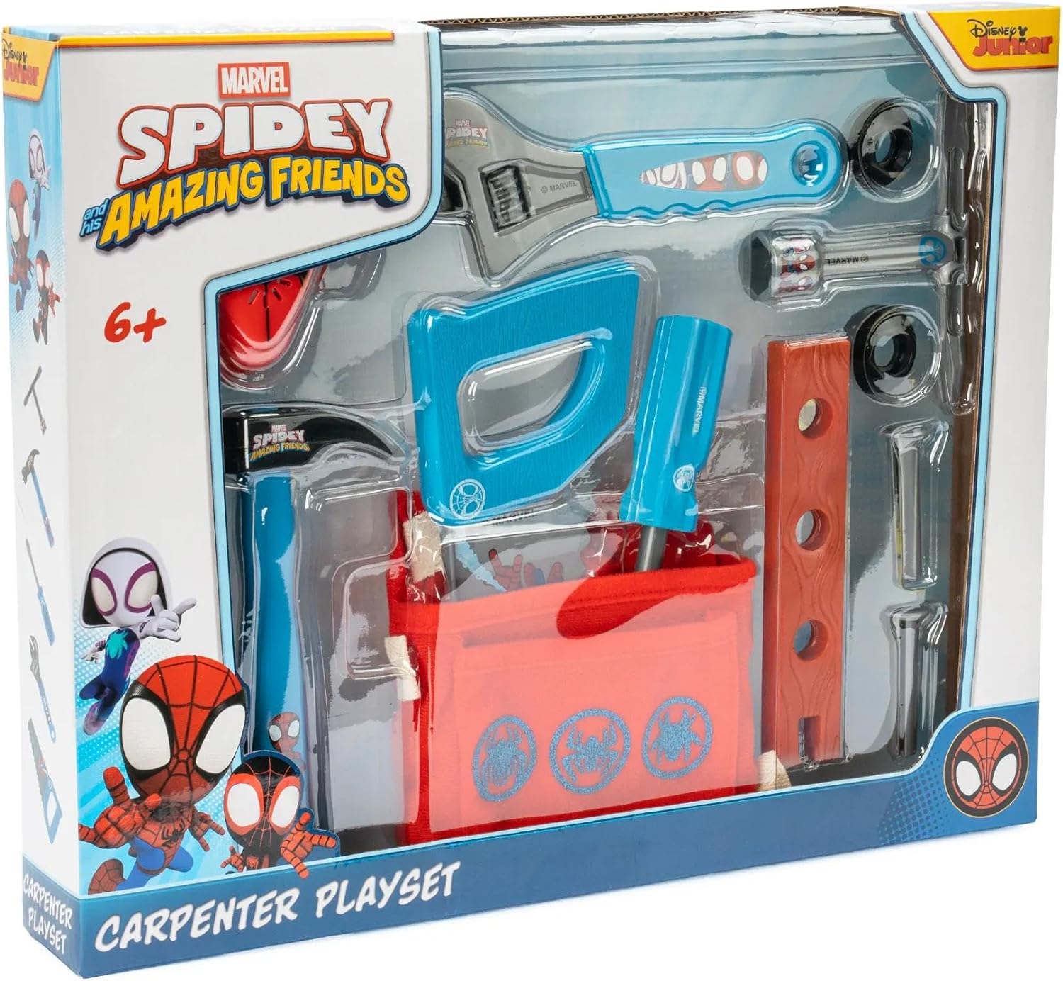 Spidey and His Amazing Friends 14-Piece Carpenter Tool Set – Marvel Superhero Construction Playset with Pretend Tools & Tool Belt - Spiderman Toys Kids 3+