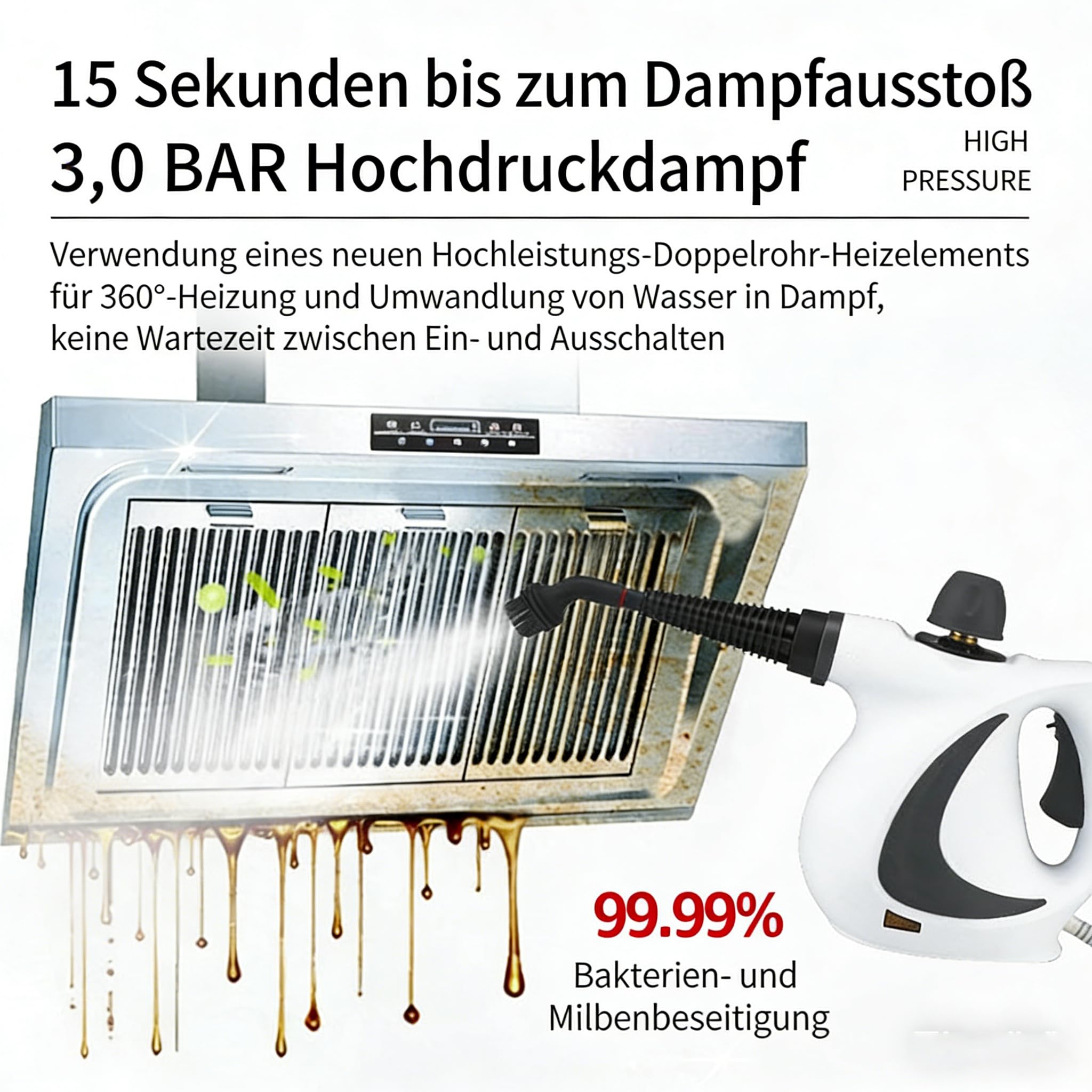 Saubera Hand-Dampfreiniger - Druck Chemikalienfreier Dampfreiniger für Polster & Haustiere mit sämtlichem Zubehör