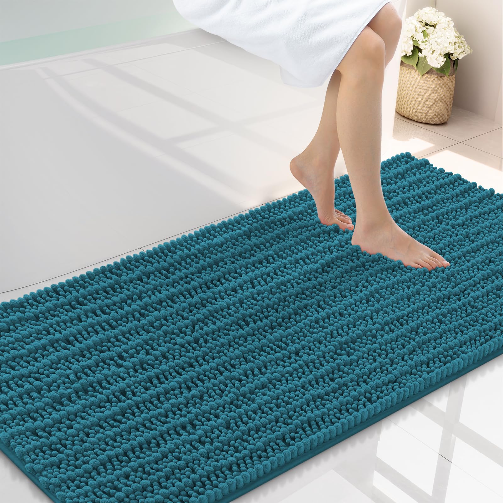 Smiry Bathroom Rugs 47X24, Extra Soft Rubber Backing Chenille Bath Mats