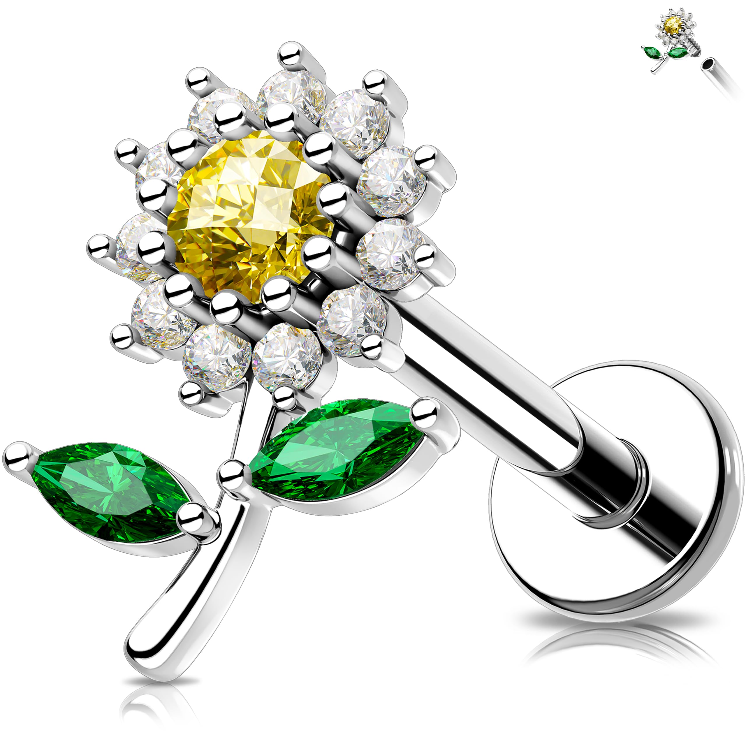 MeIighting Flower Flat Back Earring Internally Threaded 16G Cartilage Earring Clear CZ 8 mm Helix Earring Helix Stud Stainless Steel 316L Helix