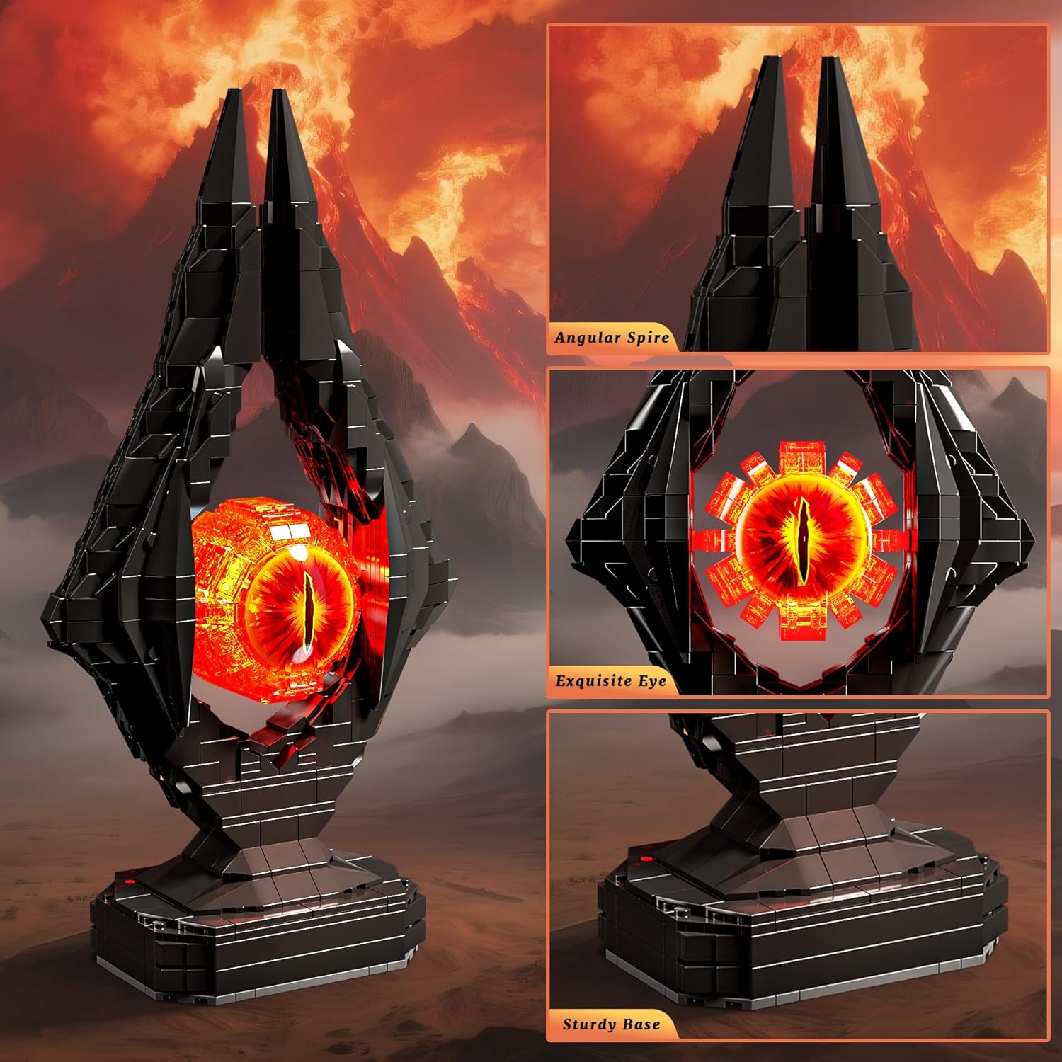 Movie-Inspired Building Toys Set, Fantasy Eye Tower Building Set, 925 Pieces Dark Collectible Building Kit for Adults & Teens, Unique Birthday Gift for Men, Home Office Desk Decor