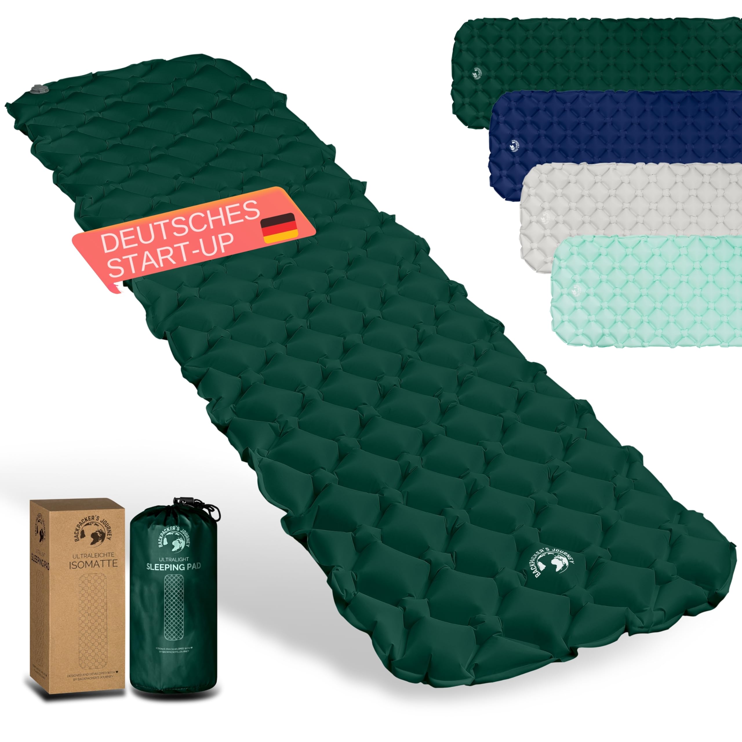 Backpacker's Journey Isomatte – Ultraleichte Luftmatratze mit kleinem Packmaß, ideal für Bikepacking, Camping & Outdoor – Aufblasbare Luftzellenmatte, leicht & kompakt