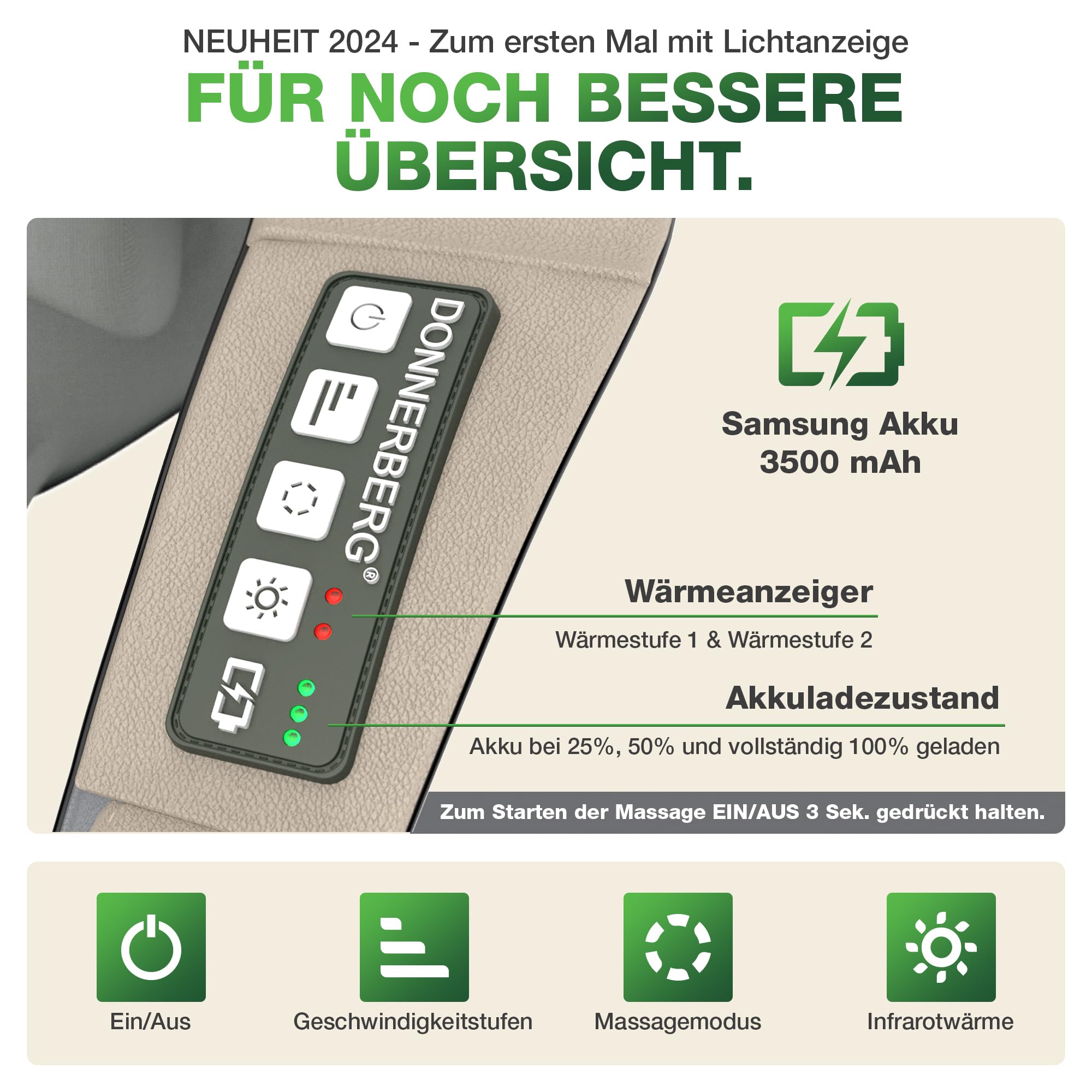 DONNERBERG® Proneck Nackenmassagegerät Kabellos, Shiatsu & Tiefenmassage | Massagegerät mit Wärme & Infrarot – Intensive, Kraftvolle Massage für Nacken, Schultern und Trapezbereich, TÜV-geprüft