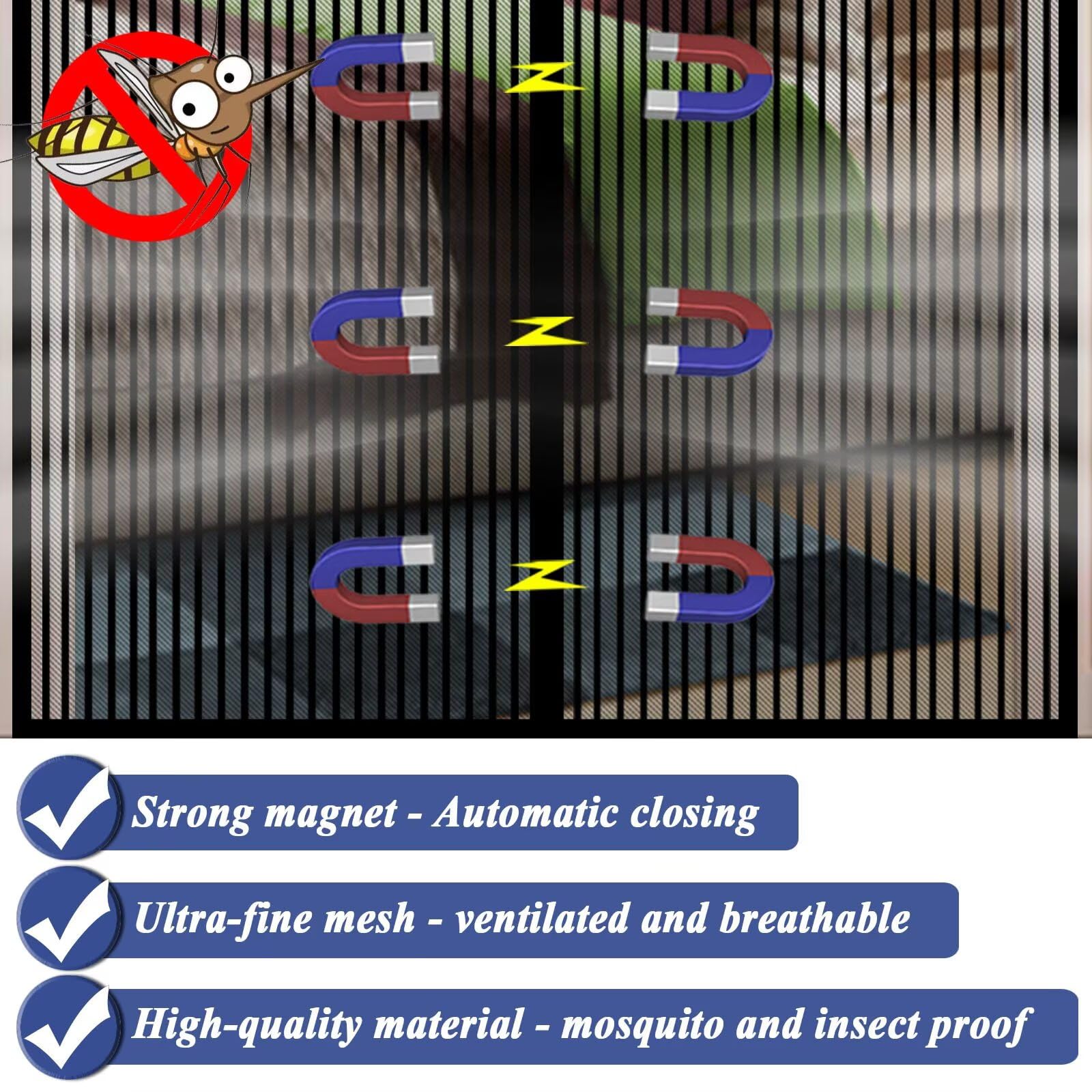 Magnet-Fliegengitter Für Türen – 150x220 Cm, Ohne Bohren, Mit Klettband