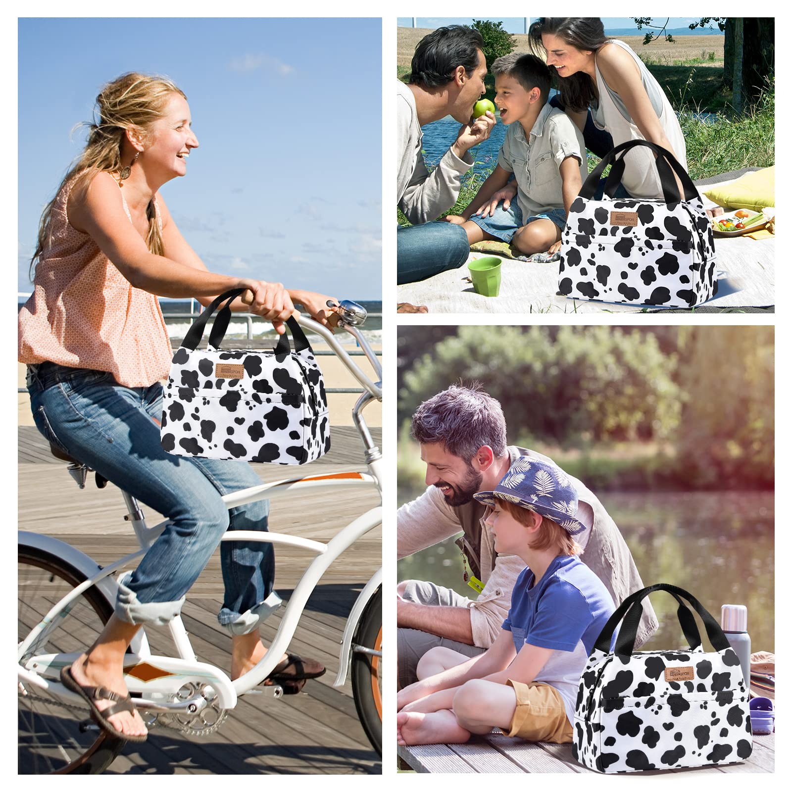 JGS Premium - Geïsoleerde Lunchtas Voor Dames - Lunchbox Voor Volwassenen En Kinderen Schattige Dames Lunchtas Voor Werk School Picknick Reizen Strand Beige Aardbei 80 Characters