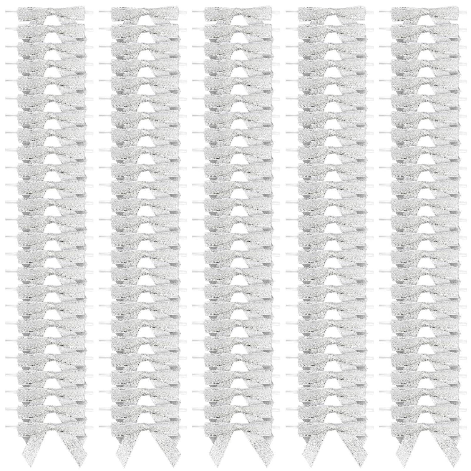 Bright Creations Mini Silver Ribbon Bows - 3-Inch, Silver, 100 Count, Polyester Satin - Twist Tie Bows for Treat Bags, Party Favors & Crafts