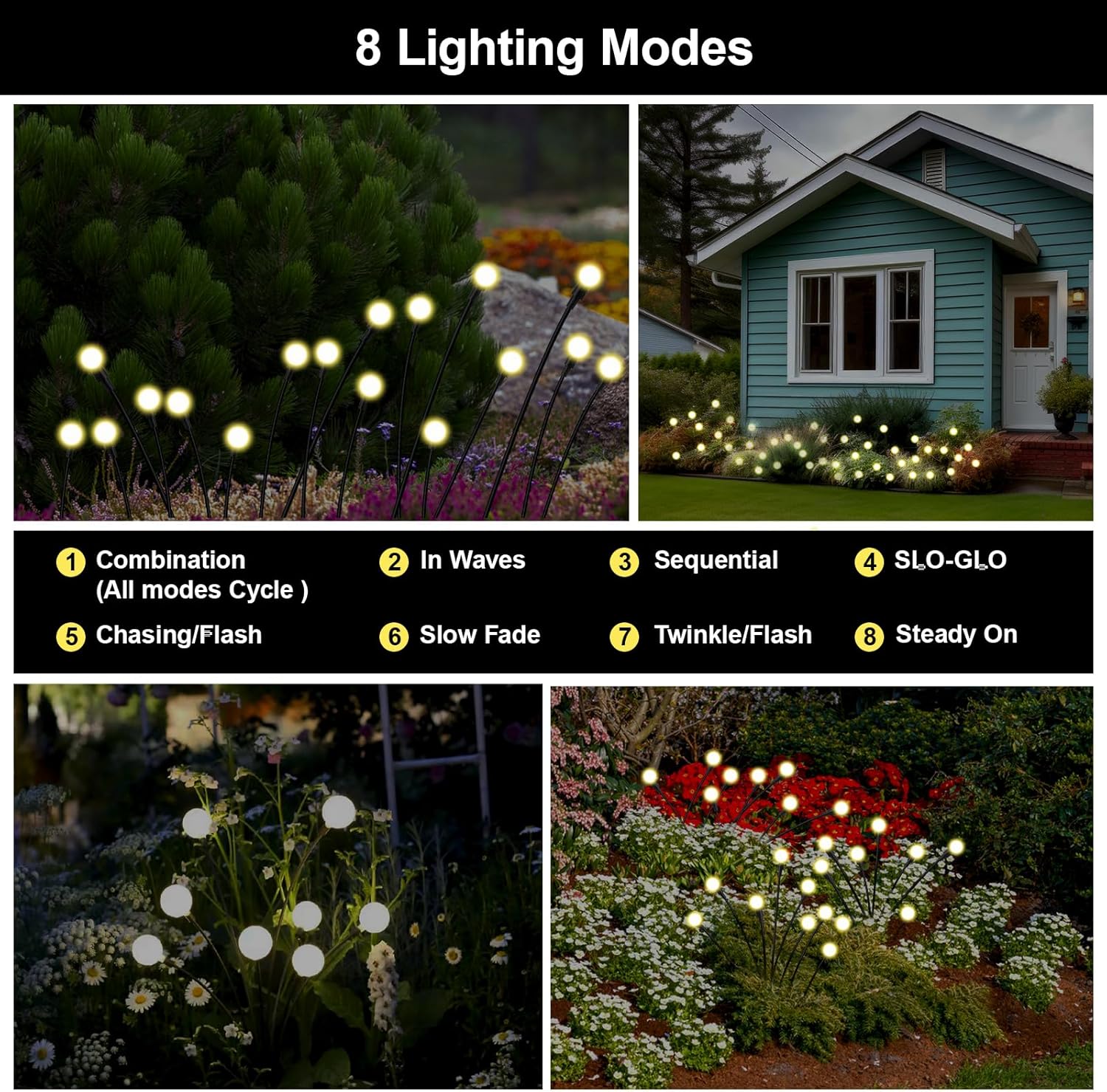 Firefly Lights Solar Outdoor, 8 Modes 800mAh Swaying Solar Firefly Garden Lights Stakes Outdoor Waterproof for Outside Yard Patio Plant Christmas Holiday Garden Decor Warm White(6 Pack)