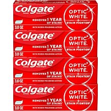Colgate Optic White Stain Fighter Whitening Toothpaste, Mint, 3.8 Ounce Pack of 24