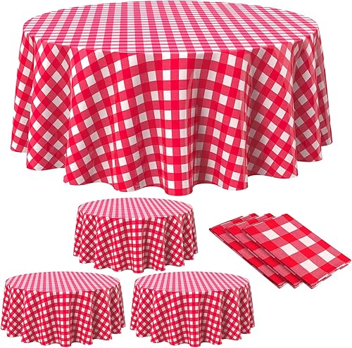 Mantel desechable redondo de plástico a cuadros de 84 pulgadas, mantel de cuadros a cuadros para picnic, camping, barbacoa, fiesta de graduación