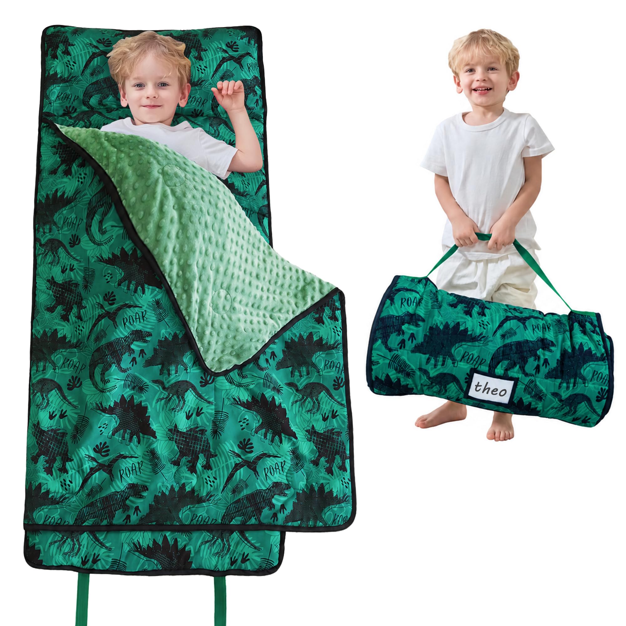 Lasoftan Toddler Nap Mat with Pillow and Blanket, Extra Large Rolled Napping Mats,Slumber Bags for Boys Girls,Kids Sleeping Bag for Daycare, Preschool Travel Camping