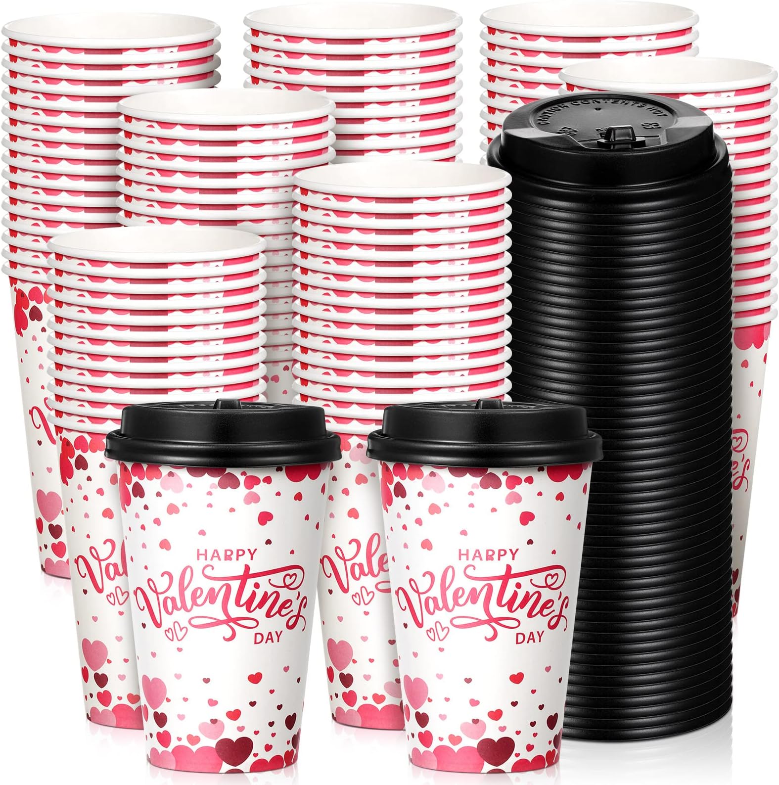 Raiten 50 Pack 12 oz Valentine's Day Disposable Coffee Cups