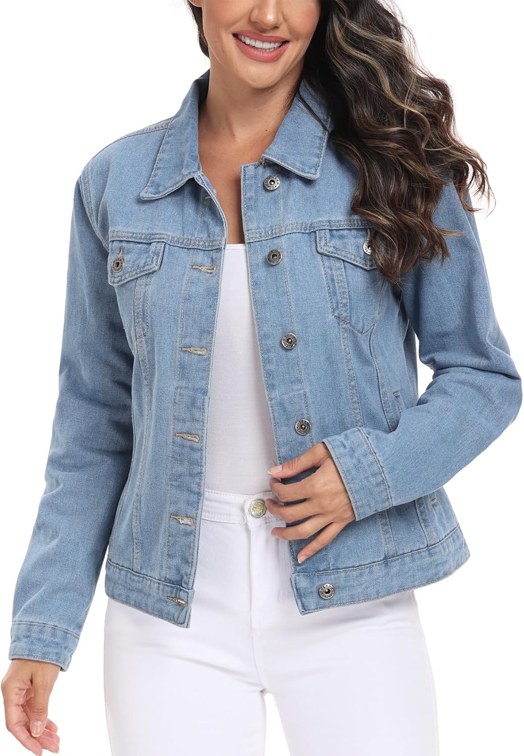MISS MOLY Women's Denim Jacket Button Up Long Sleeve Basic Trendy Jean Jacket Coat with Pockets - Image 2