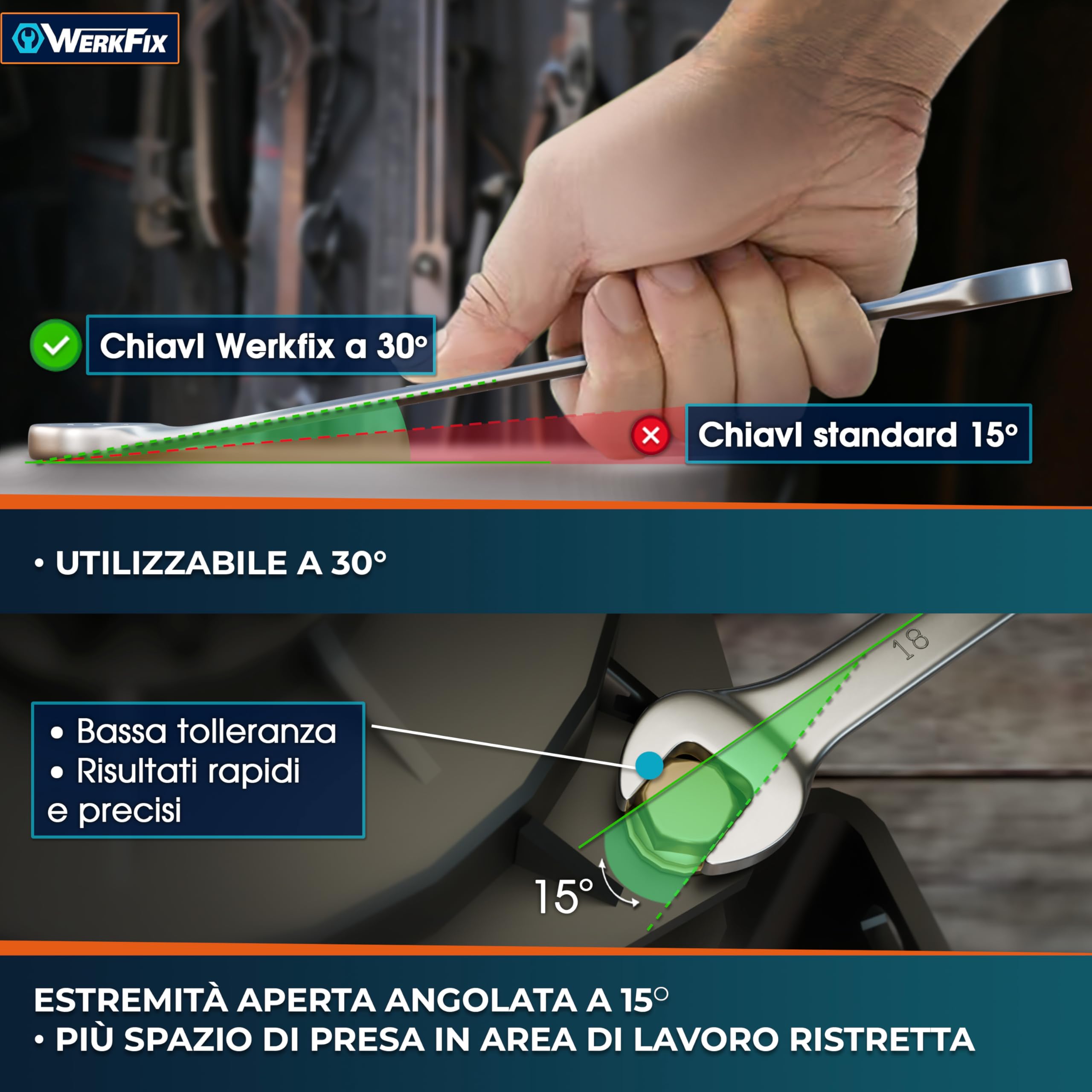 S&R WERKFIX Set Chiavi Inglesi Combinate Anello e Forchetta 12 Pezzi 6-22 mm Chiave Inglese Professionale
