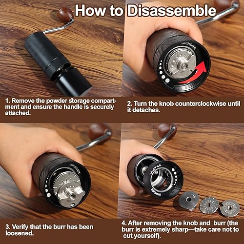 Miniatura 6 de Molinillo de café manual desmontable de acero inoxidable con rebabas cónicas de aluminio con 25 ajustes de molienda, cepillo de limpieza, molienda