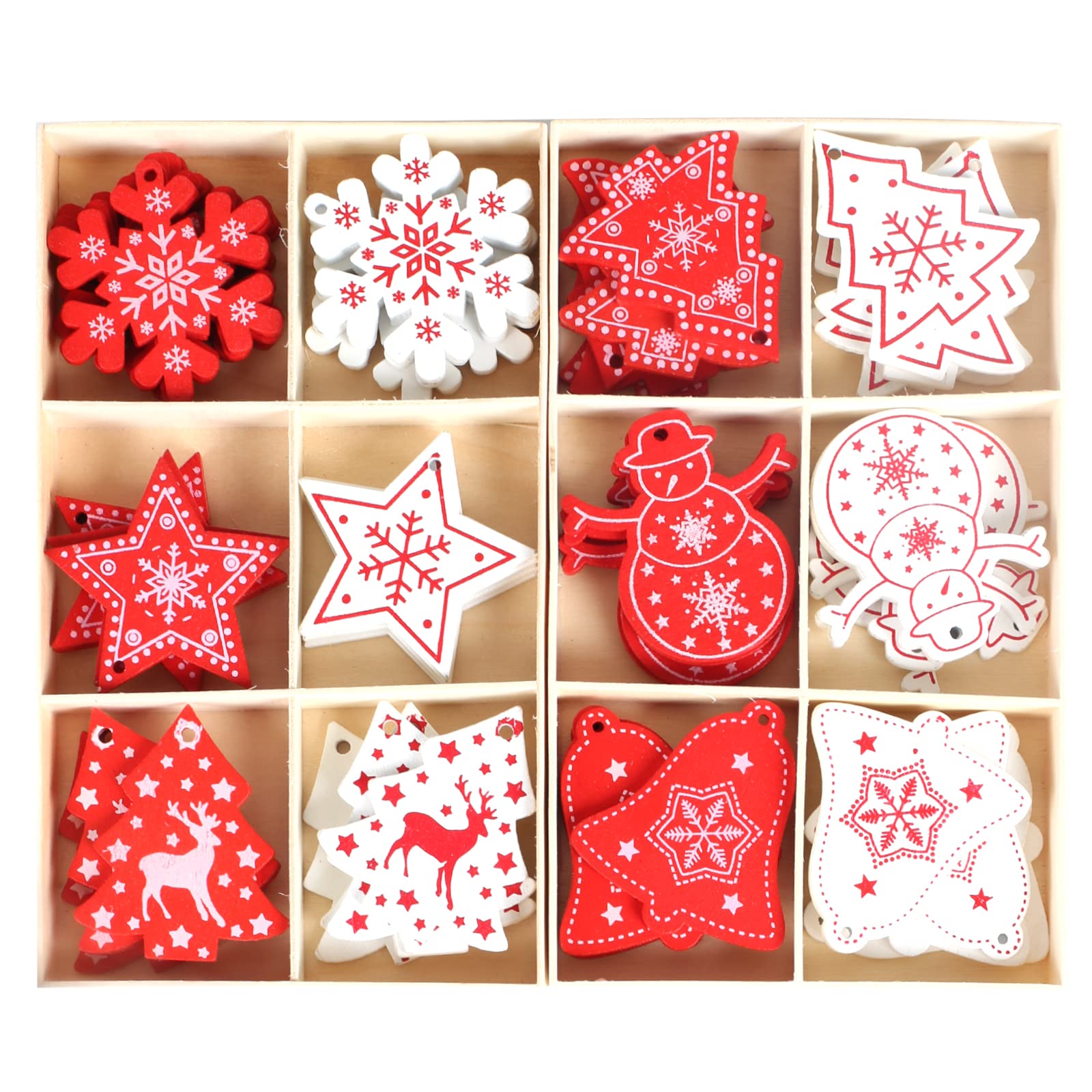 KOSHIFU 60 Piezas Adornos Colgante de Madera para Árbol para Navidad Colgantes de Madera para Navidad Bricolaje Fiesta Rojo Decoracion Arbol Navidad Madera para Árboles de Navidad
