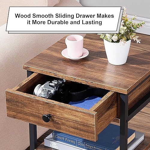 Miniatura 5 de VECELO Mesas auxiliares de extremo alto, mesita de noche de 27 pulgadas con estante de 3 niveles para sala de estar, dormitorio, espacios pequeños,