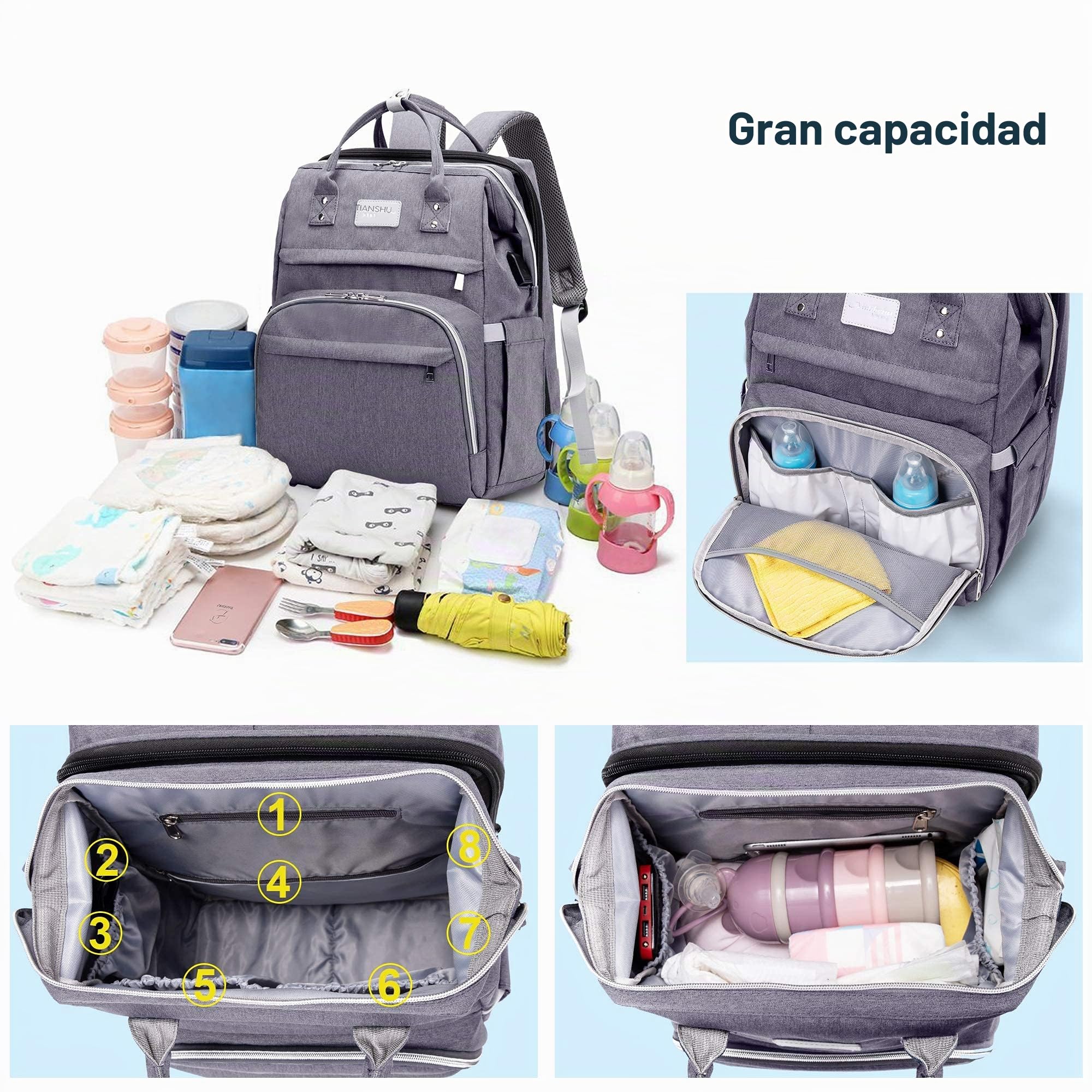SNDMOR Mochila Cambiador, 30L Mochila Maternal Mochila Cuna Portatil Bebe con Cambiador Bebe Portatil y Correa Para Cochecito, Adecuado Para Mamá y Papá