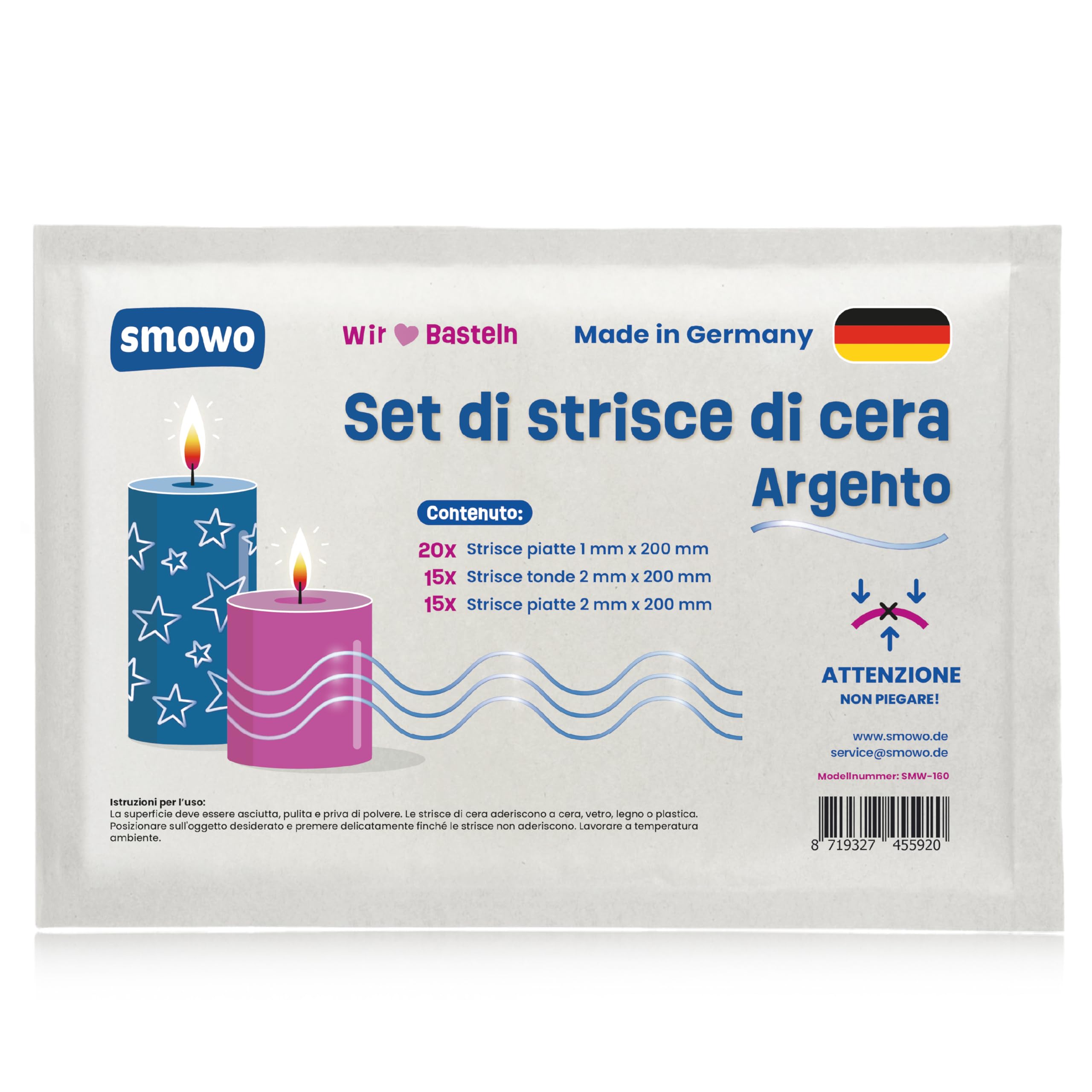 Strisce Di Cera Decorativa Smowo - Set Da 50 Pezzi, 200 Mm, Argento - Per Candele Battesimo, Comunione, Matrimonio - Foto 5