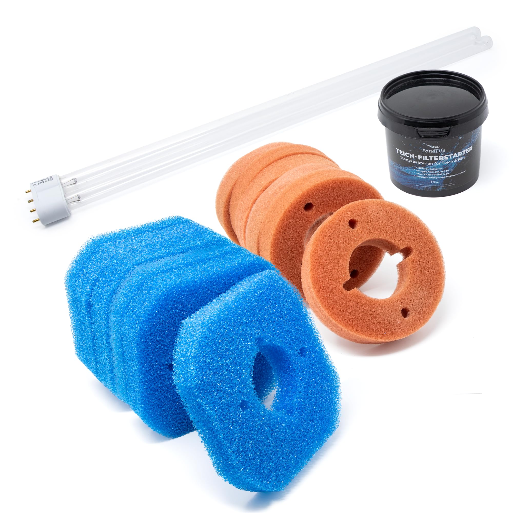 Wartungspaket kompatibel mit Oase FiltoClear 15000 | Ersatzteil Set mit 12x Filterschwämme rot/blau | 11W UVC Lampe