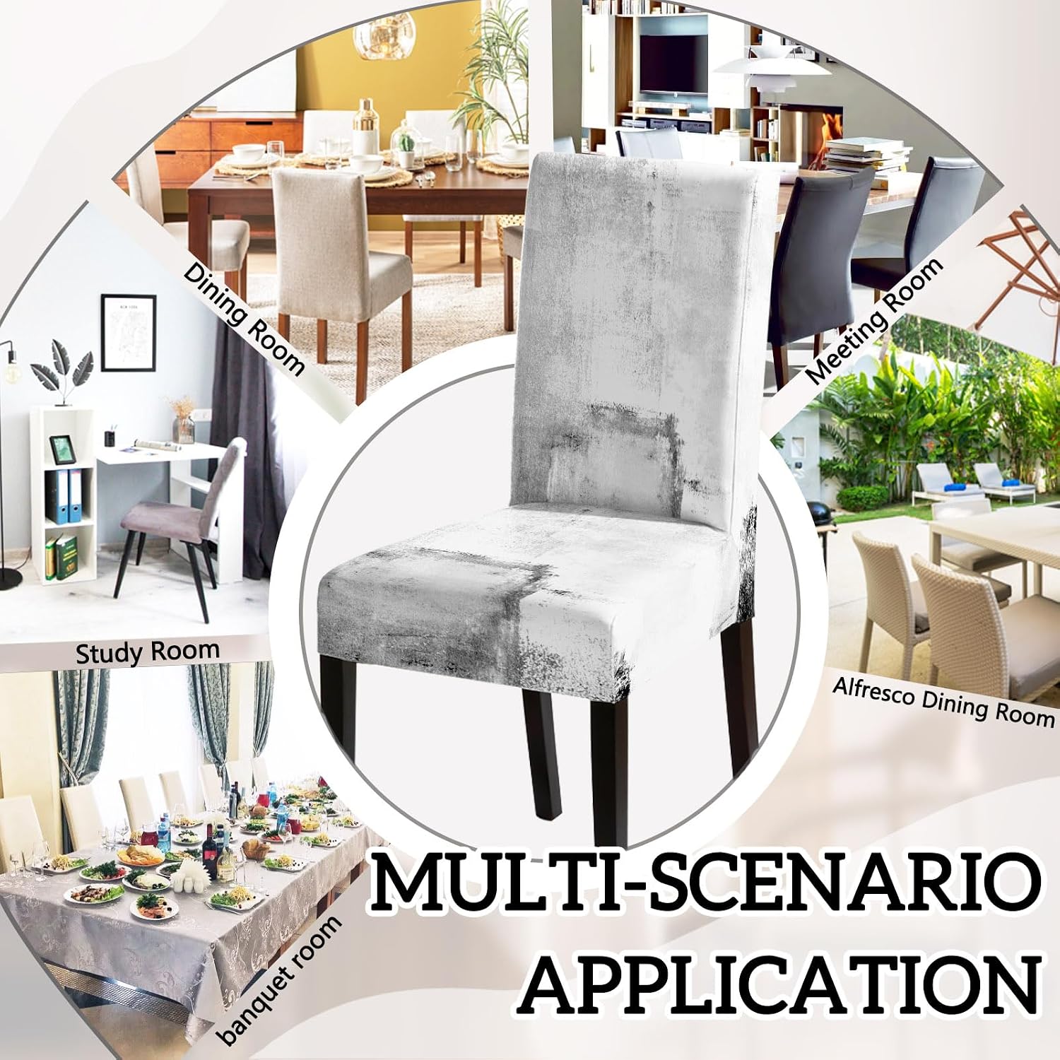 MCALK Grey Chair Covers Set of 4 and Table Runner,Stretch Gray Chair Slipcovers for Kitchen,Washable Removable Chair Protector Abstract Chair Covers for Dining Room