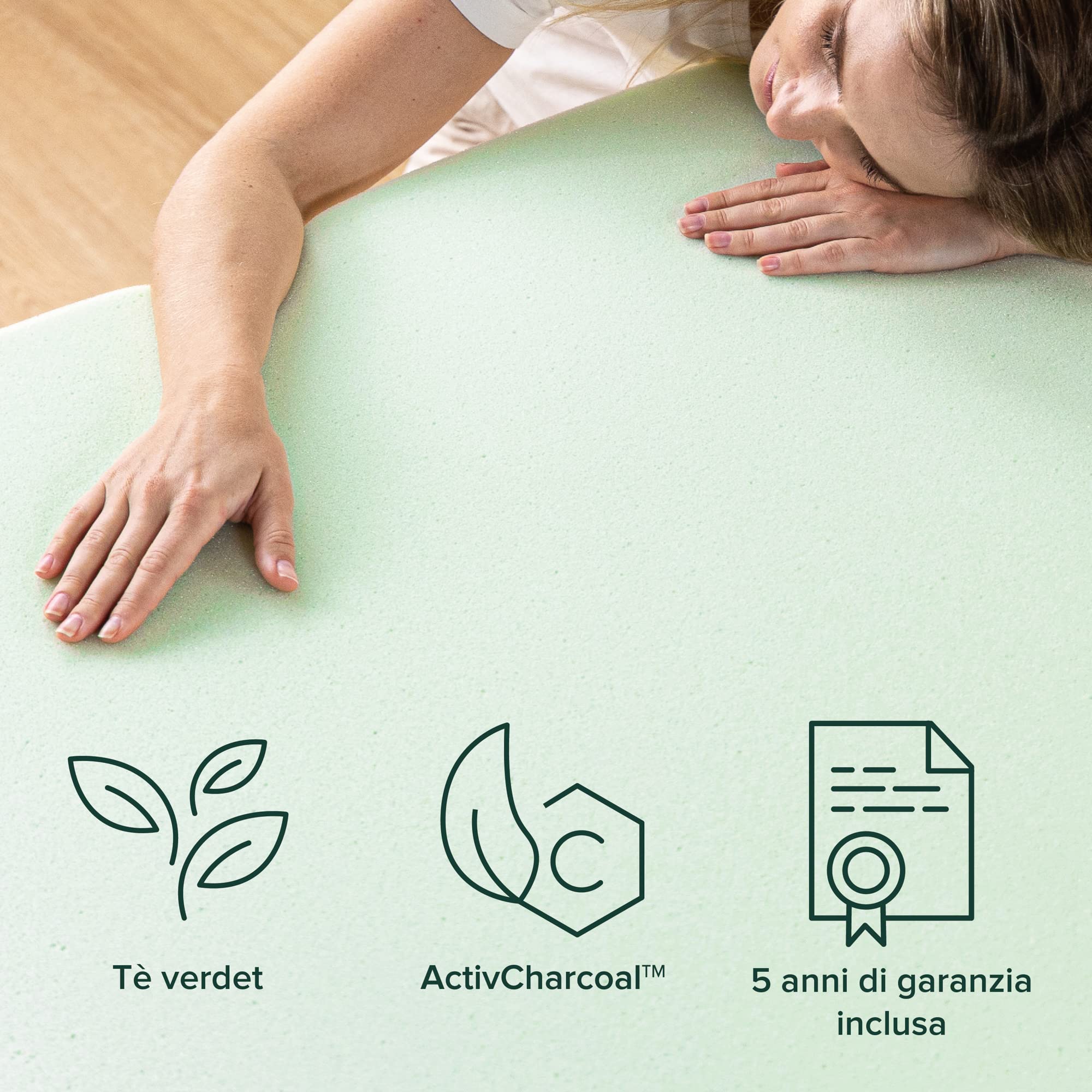 Zinus Coprimaterasso 80x190 cm - Altezza 7,6 cm - Materasso in schiuma di memoria al tè verde - Coprimaterasso - Certificato OEKO-TEX