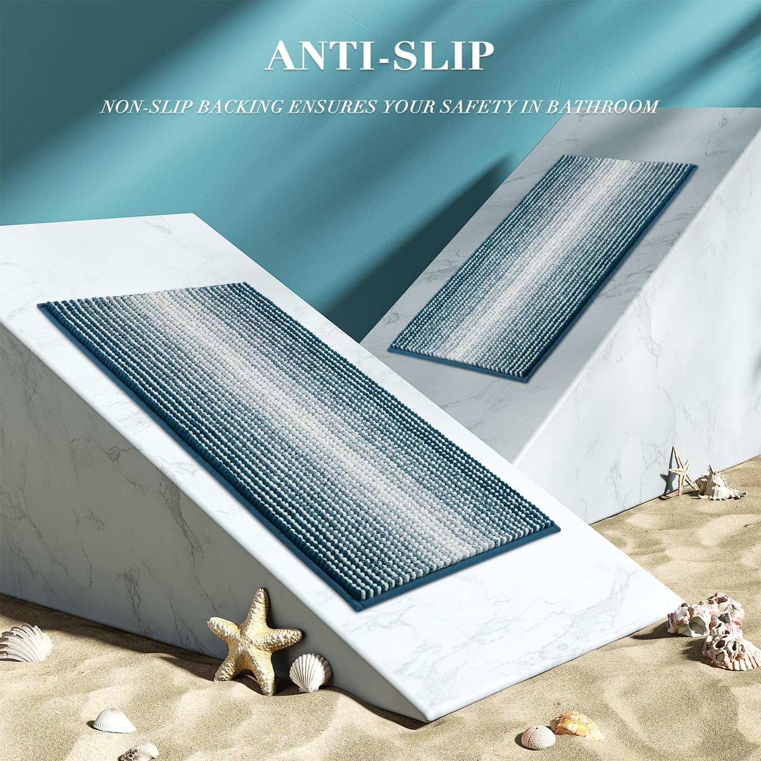 BSICPRO Set di 2 tappeti e tappetini da bagno, in ciniglia, spessi e assorbenti, antiscivolo, morbidi, lavabili in lavatrice (color foglia di tè, 61 x 178 cm più 50,8 x 81,3 cm)