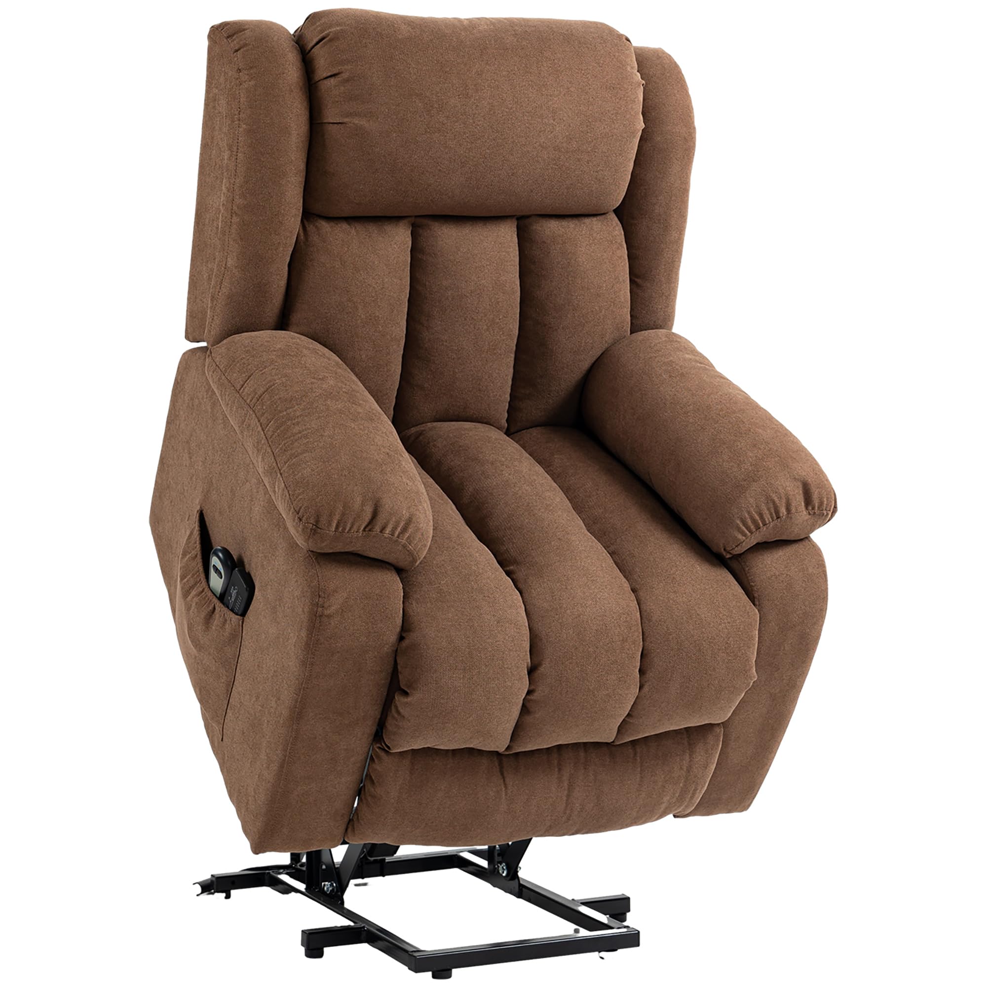 Poltrona Relax Alzapersona con Telecomando Massaggiante e Reclinabile in Tessuto 91x93x103 cm Marrone