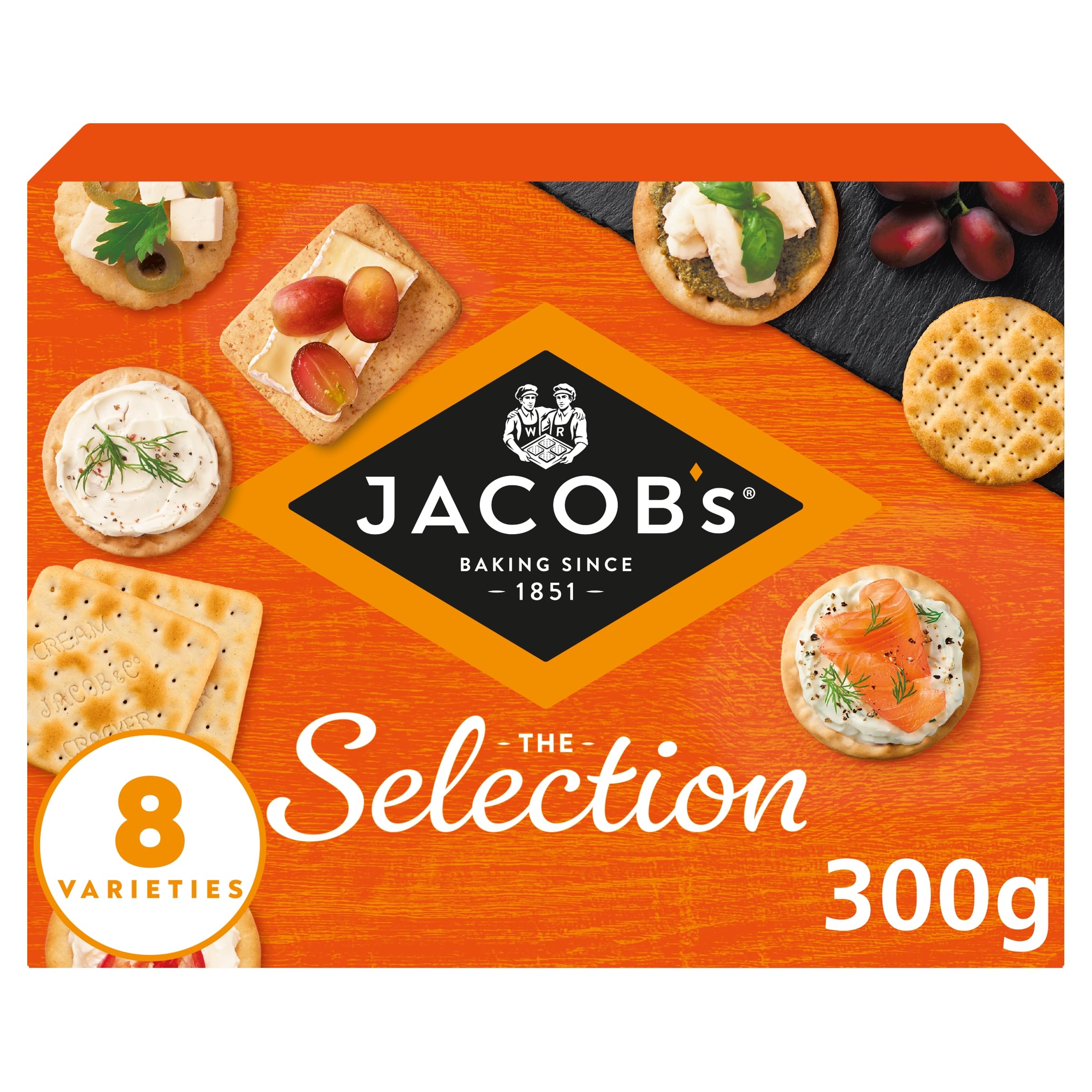 JACOB'S Biscuits Cheese Crackers Tub, 8 Cracker Varieties, The Selection, 300 g (Pack of 1)