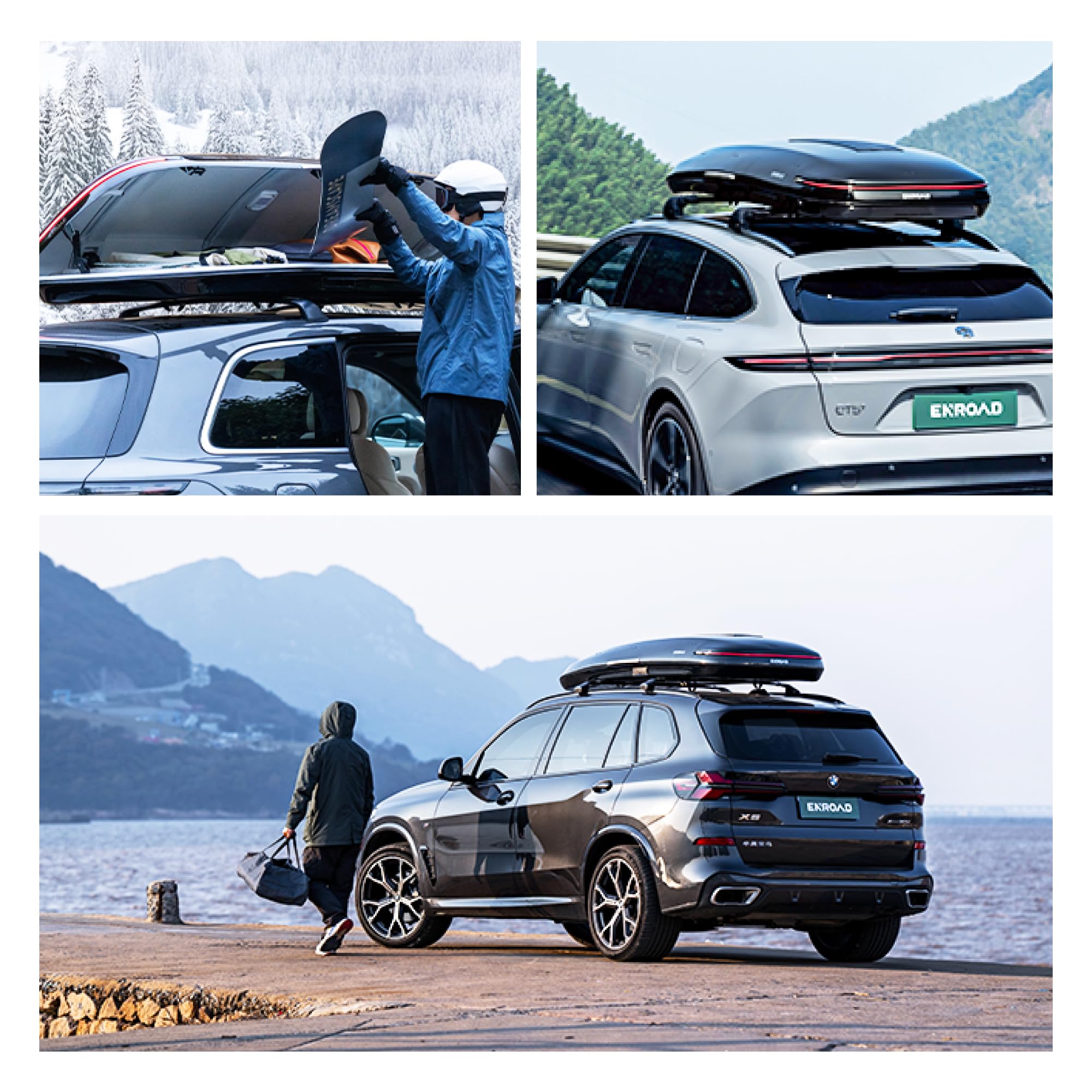 Nomadix Pro Dachbox für Autos, Fingerprint & 30W Solar Panel, Ultraleise Aerodynamik, inkl. Powerbank & LED Rücklicht, XL-400-E-Schwarz