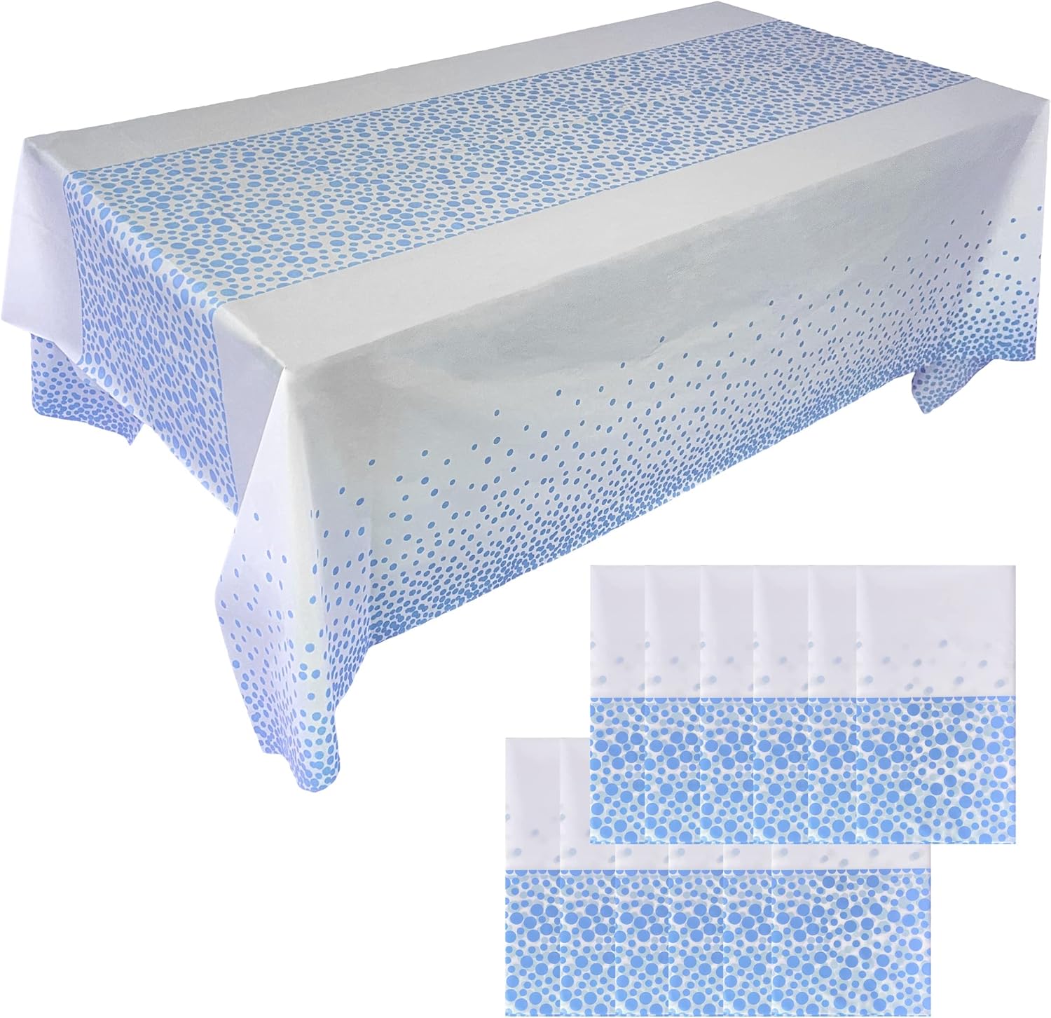 12 Pack Light Blue Polka Dot Disposable Tablecloth 54 x 108 Inches, Plastic Rectangle Table Cover with Light Blue Table Runner Design, Waterproof Party Tablecloth for Birthday Baby Shower Picnic