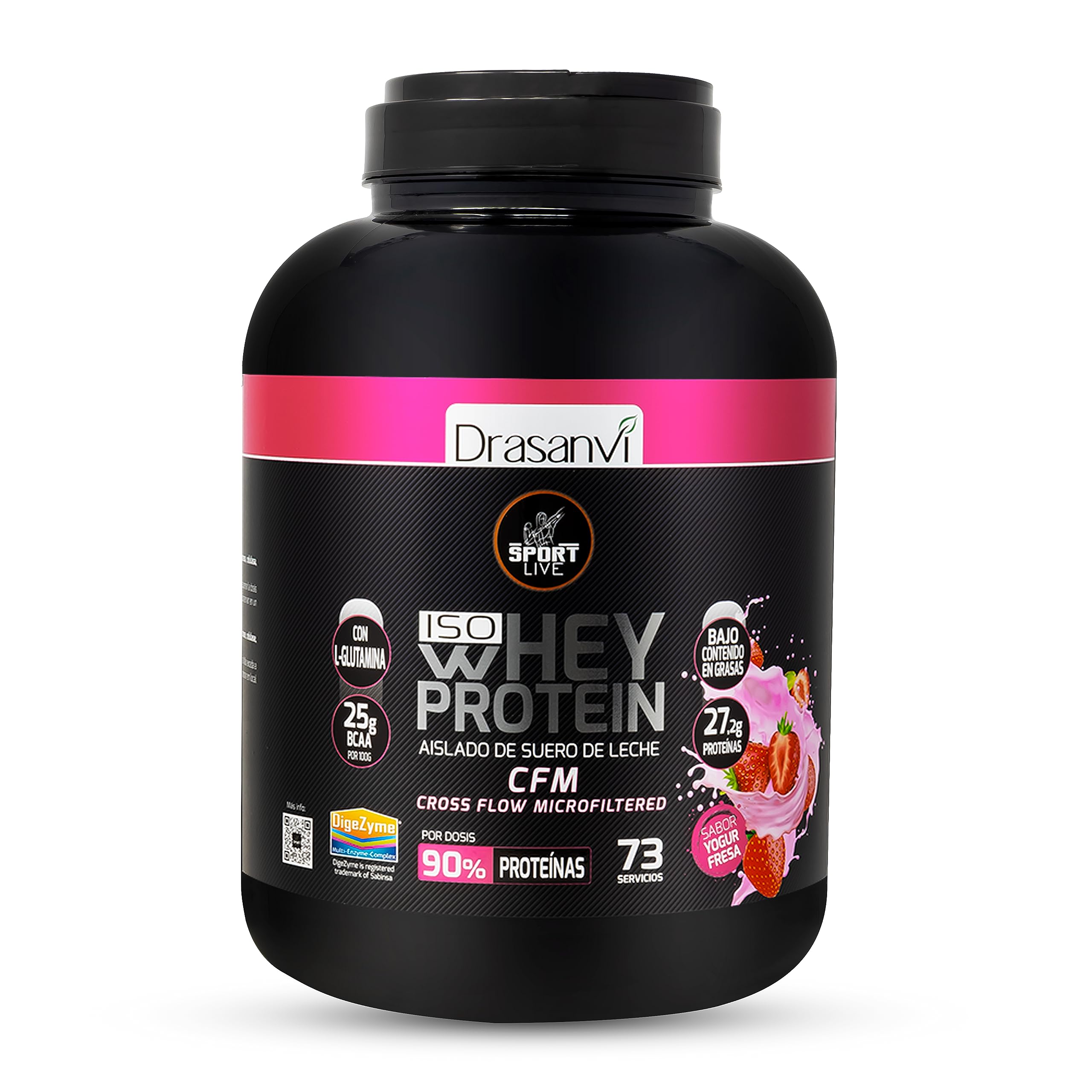 SPORT LIVE Whey protein isolate | Aislado de proteína en polvo | Proteinas whey isolada de suero de leche | Proteinas que ayudan a aumentar tu masa muscular |Yogur-Fresa | 2,2KG |Drasanvi