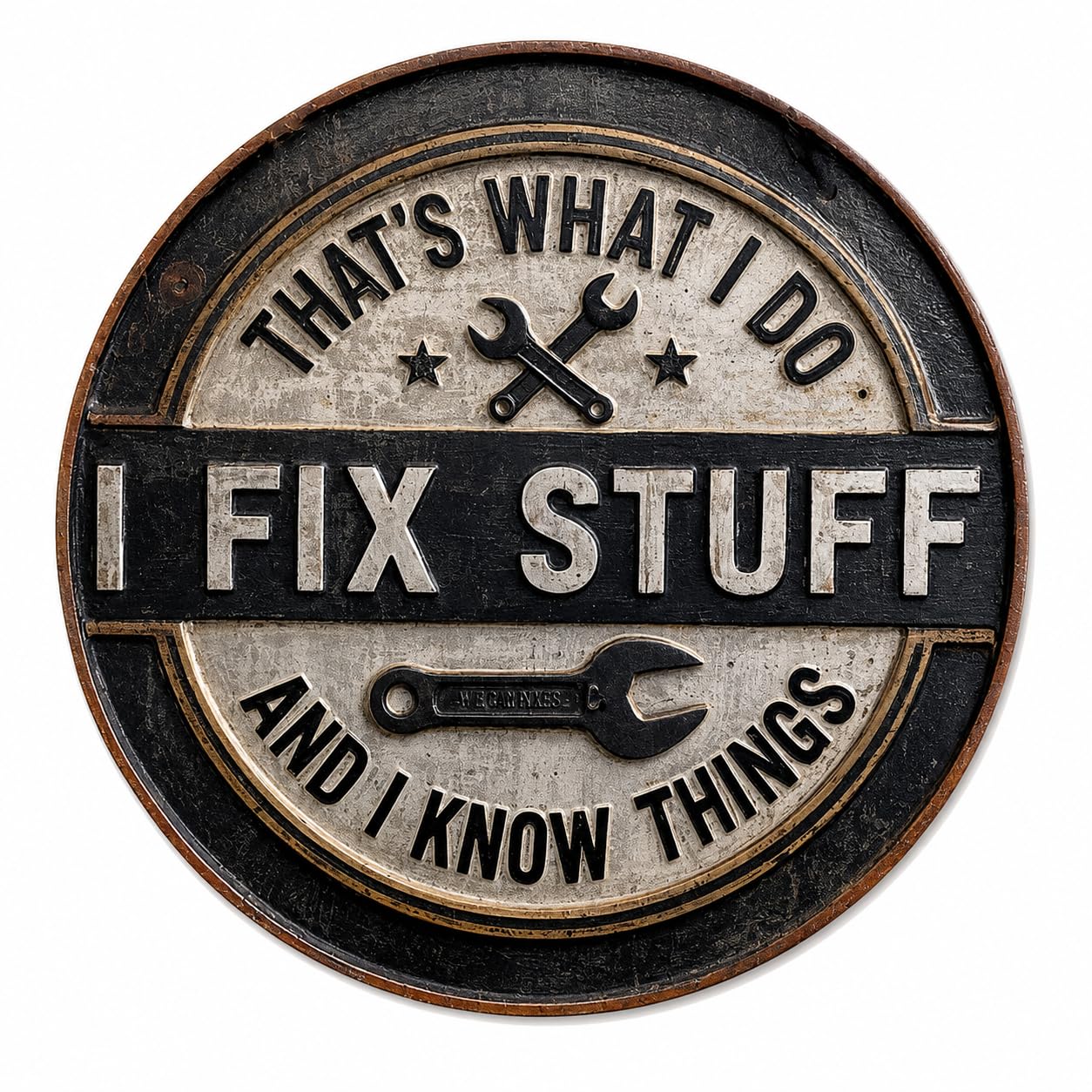 Funny Tin Sign 8 Inch - That's What I Do I Fix Stuff And I Know Things Metal Sign, Bronze Iron Decorative Sign for Garage, Workshop, Repair Room, Bar, Bedroom and Home Wall Art