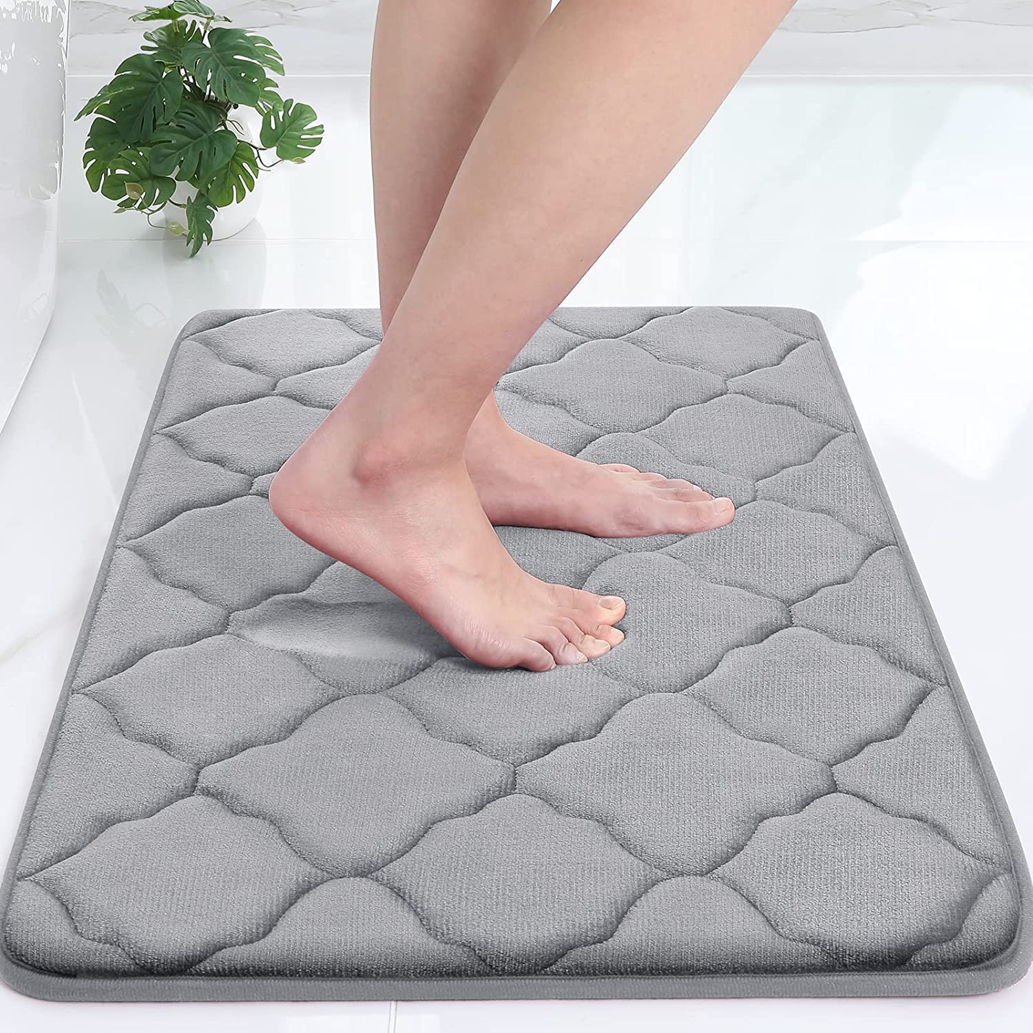 HomeCloud Memory Foam Bath Mat, Cobblestone Bathroom Rectangular Rugs Floor Mats Super Water Absorbent Bath Mats for Bathroom/Machine Washable Bath Rugs (Grey, 40x60cm)