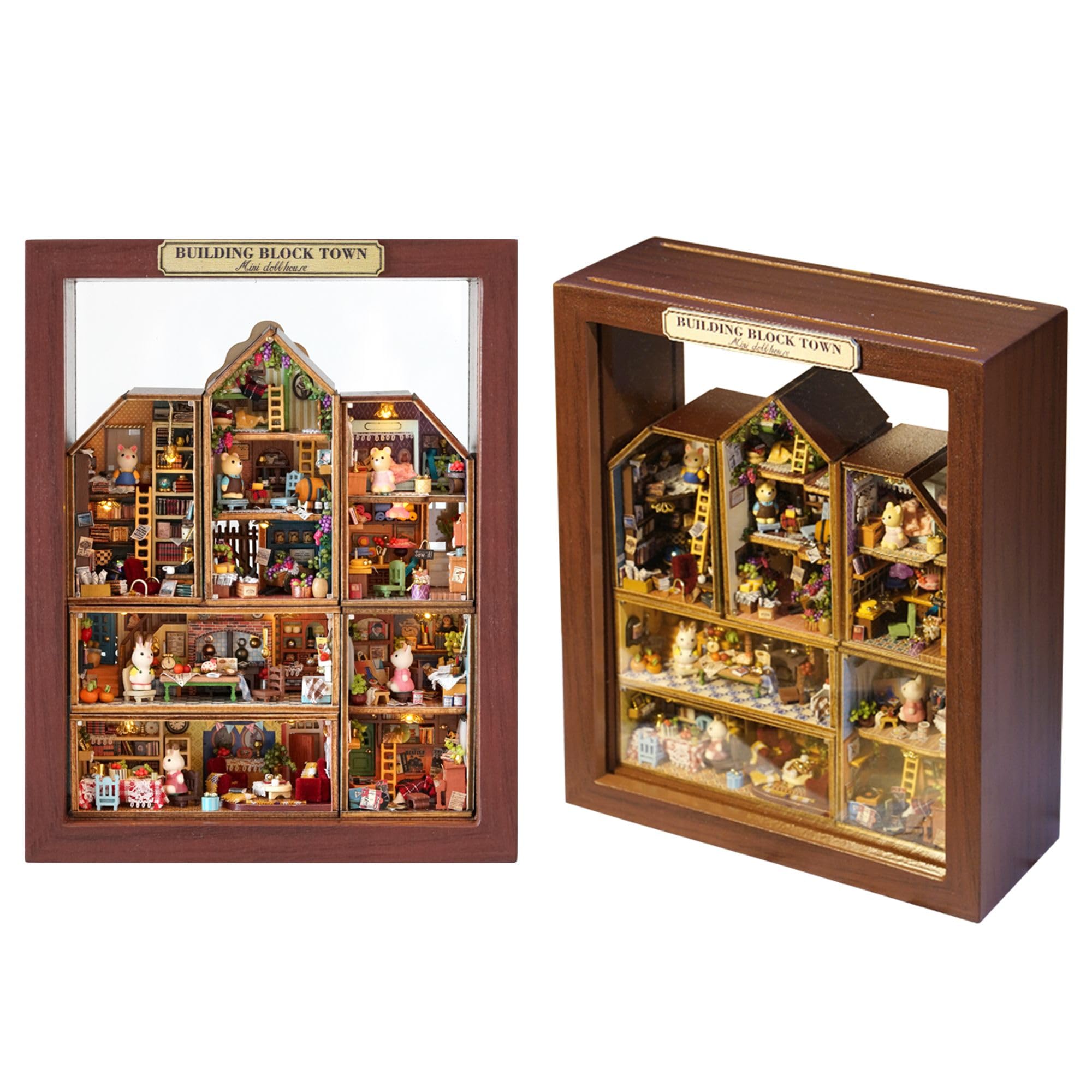 Kisoy Romantic and Cute Dollhouse Miniature DIY House Kit Creative Room Perfect DIY Gift for Friends, Lovers and Families (Building Block Town-6 PCS)