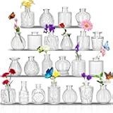 Glass Bud Vases in Bulk Set of 23, Transparent Clear Small Mini Glass Vases for Centerpieces, Vintage Vase for Flowers,Wedding, Table Decor, Baby Shower, Christmas, Home and Events