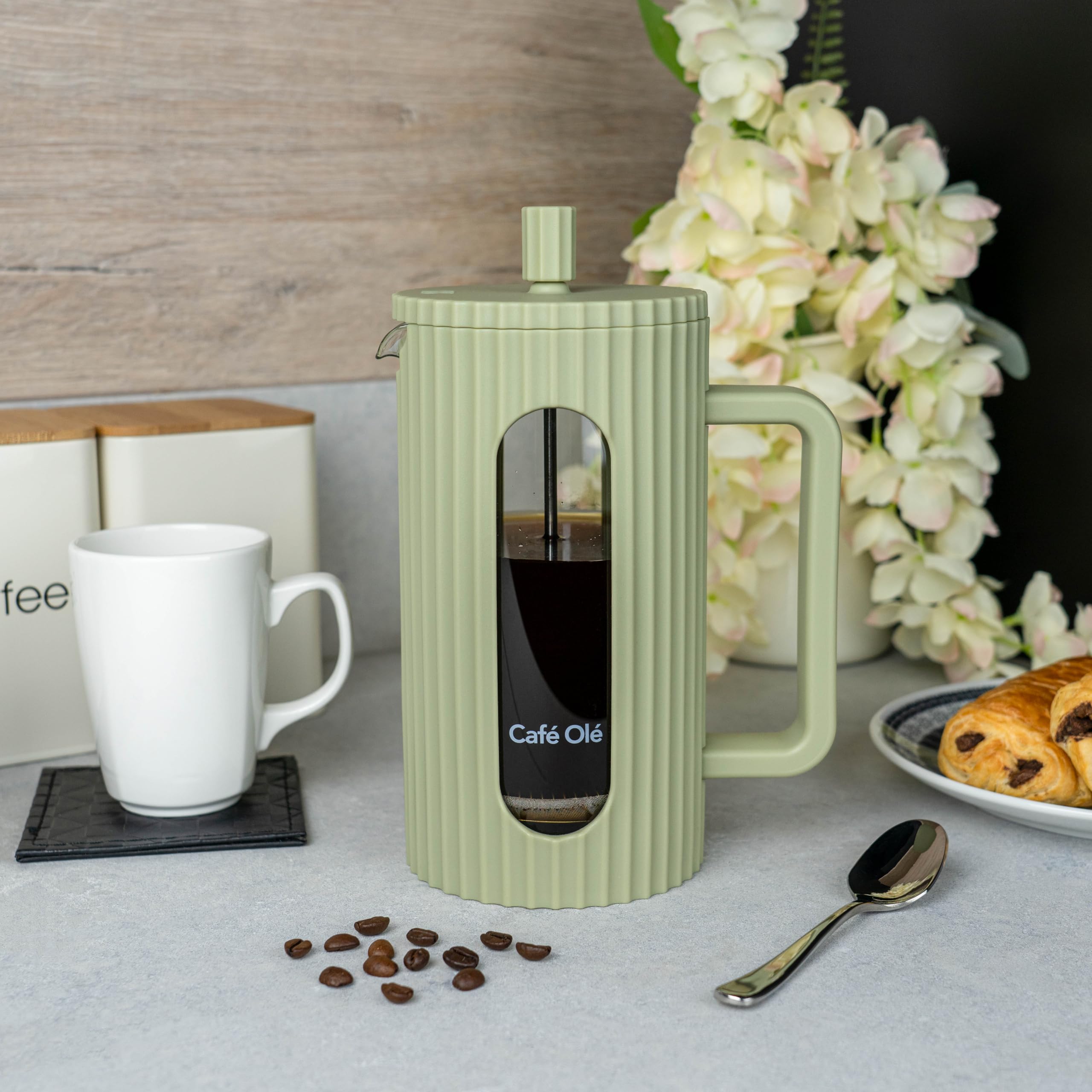 Cafetera Prensa Francesa Café Olé Ciao 3 Tazas Acero Inoxidable Verde