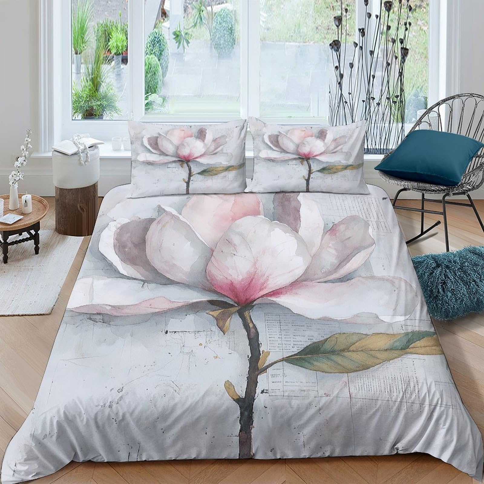 Ctjqhvkz Style-4 3D Printed Magnolia Blossom Fitted Sheet Microfiber Soft Floral Dream Bed Cover For Bedroom Guest Room Decor Single（135X200cm）