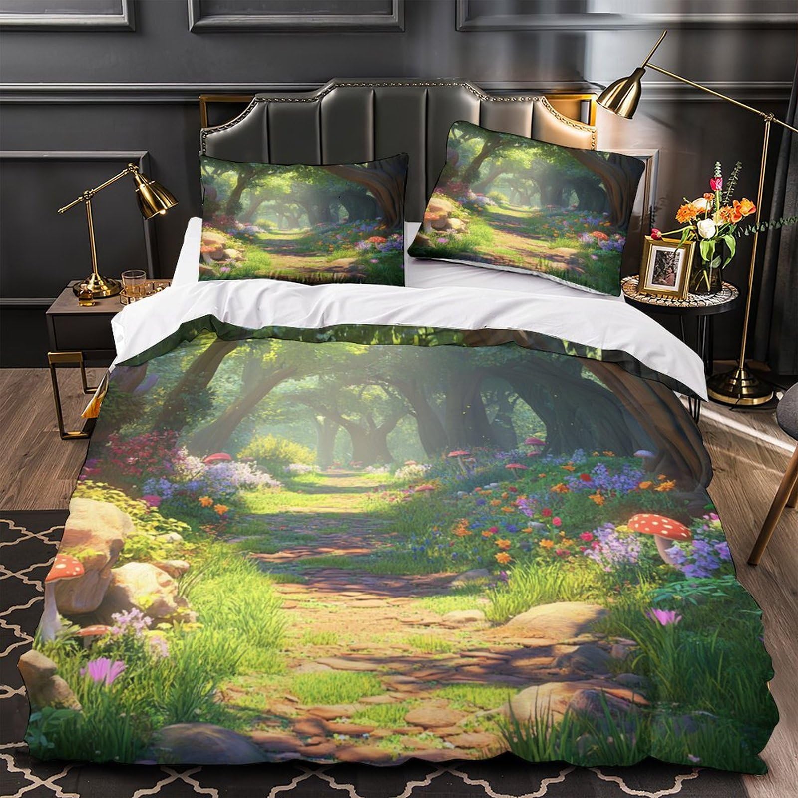 Housse de couette forêt enchantée 3D Super King 260x220cm avec 2 taies