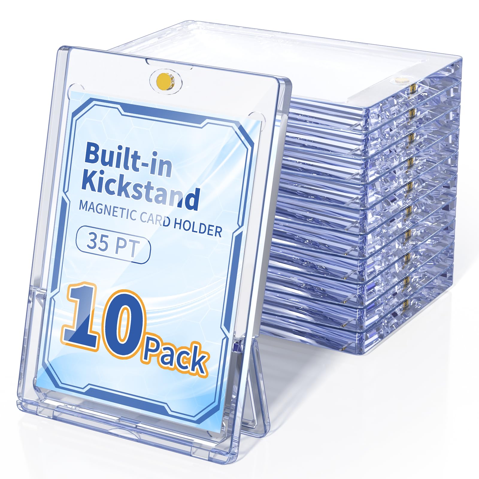 View 1 of 10 Pack Magnetic Card Holder with Kickstand, 35pt Single Card Holder Touch, U-V Protection, Built-in Display Stand, Fit for Baseball, Game, Sports Cards