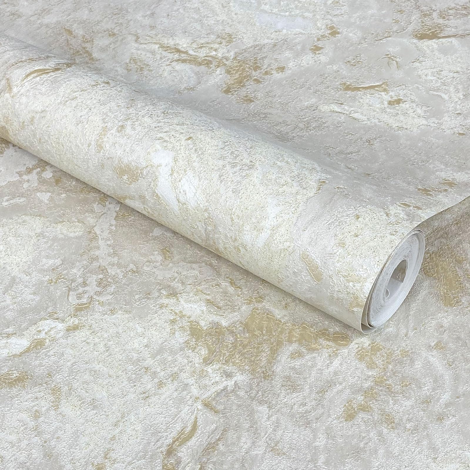 World Of Wallpaper Cream/Gold Luxe Collection Marble Wallpaper - Heavyweight Vinyl - Modern For Living Room & Bedroom - Decorative Luxury