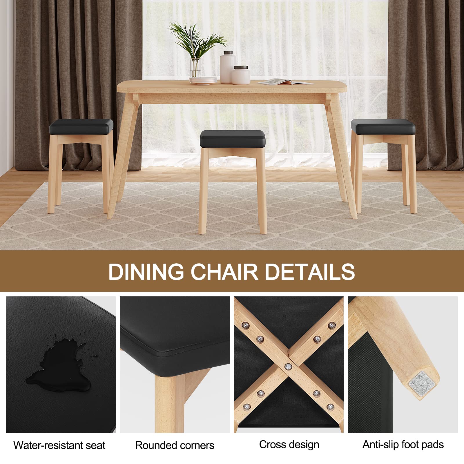 Sgabelli Da Pranzo WOLTU - Legno Massello Con Seduta Imbottita PU, 47cm Altezza - Foto 2