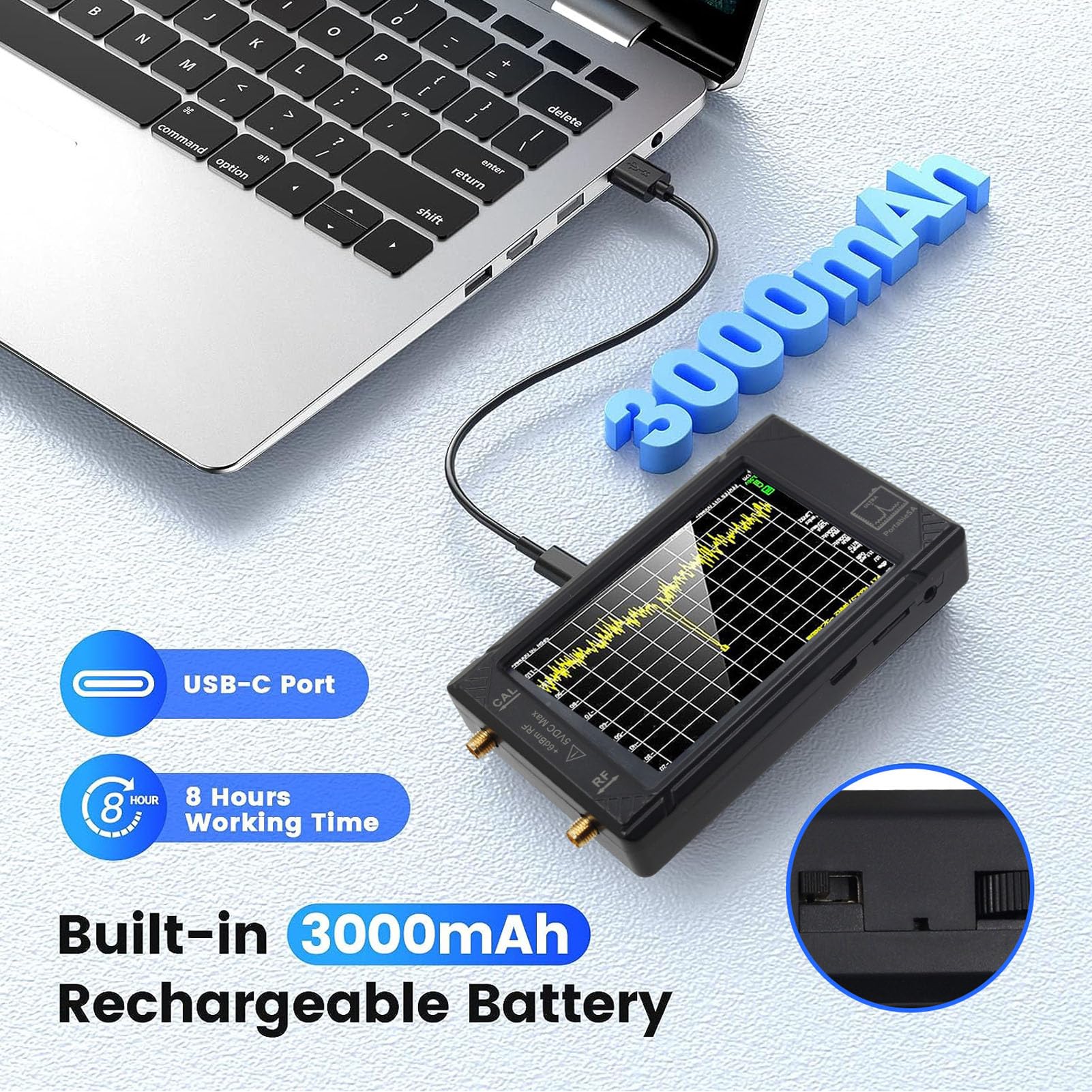 Bewinner Analizador de Espectro Handheld Tiny, 100kHz a 5.3GHz 2 en 1 Analizador de Frecuencia y Generador de Señal, Pantalla Táctil de 4 Pulgadas con Modo Ultra, Batería de 3000 MAh,