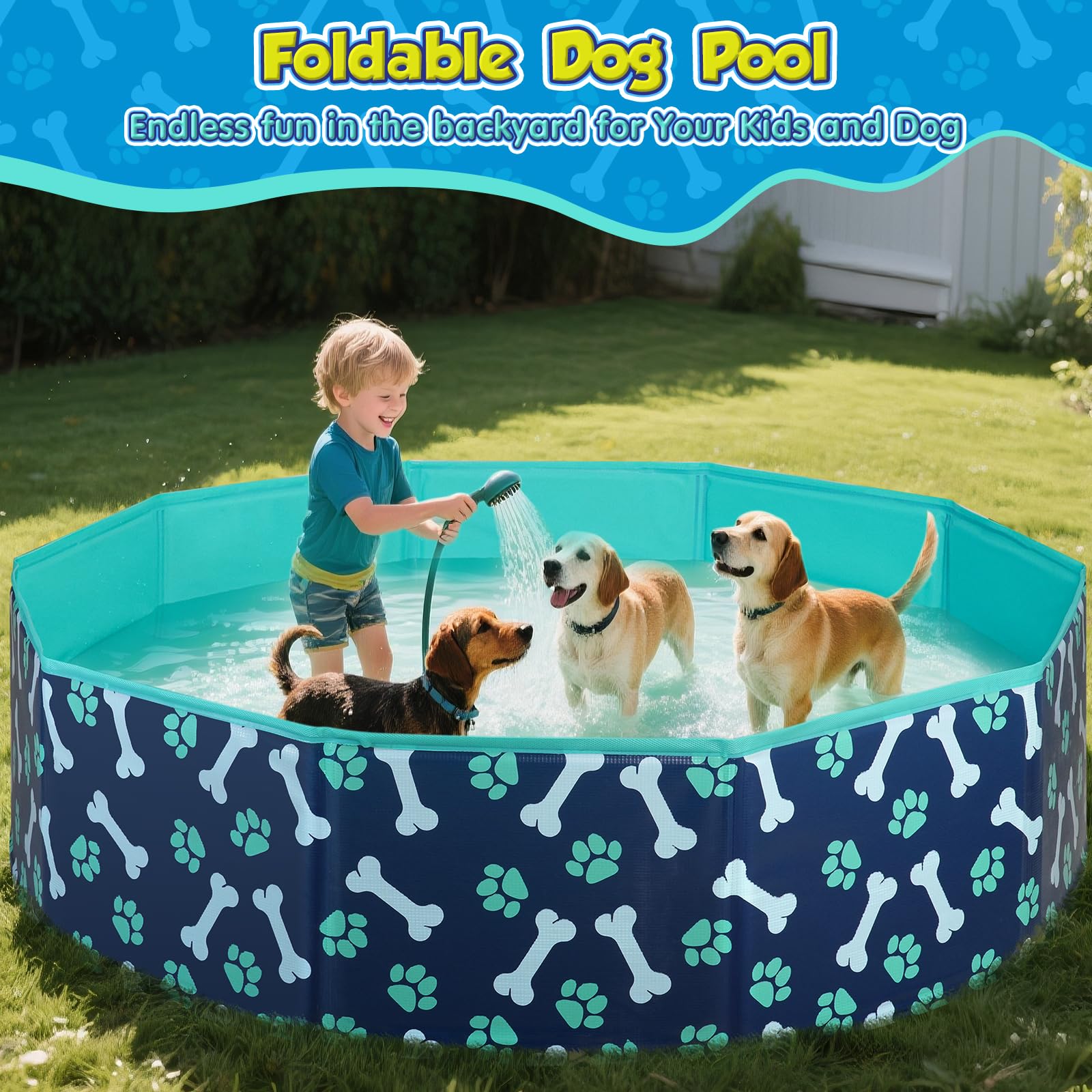 HaoVrisn Piscina per Cani Grandi, Piscina Bambini e Animali Domestici, Antiscivolo e PVC Ispessito, 120x30CM Piscina Cani con Toppe e Valvola di Scarico (120x30CM)