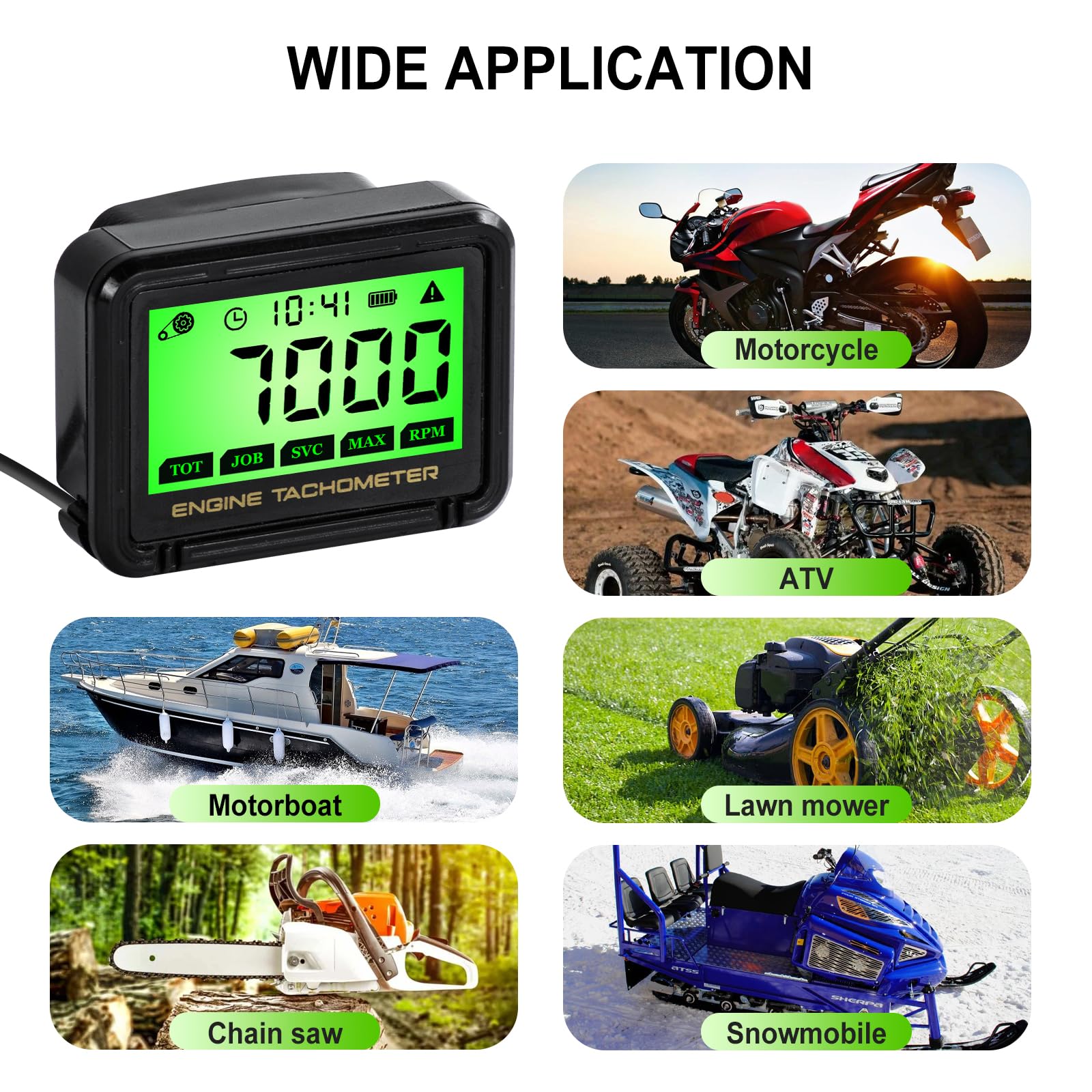Tachymètre Numérique compte tour, Compteur de Tours LCD Haute Précision | avec Induction Sans Fil (0-18 000 tr/min) pour Moto, Tondeuse, Motoneige – Surveillance de Batterie, Fonction Maintenance