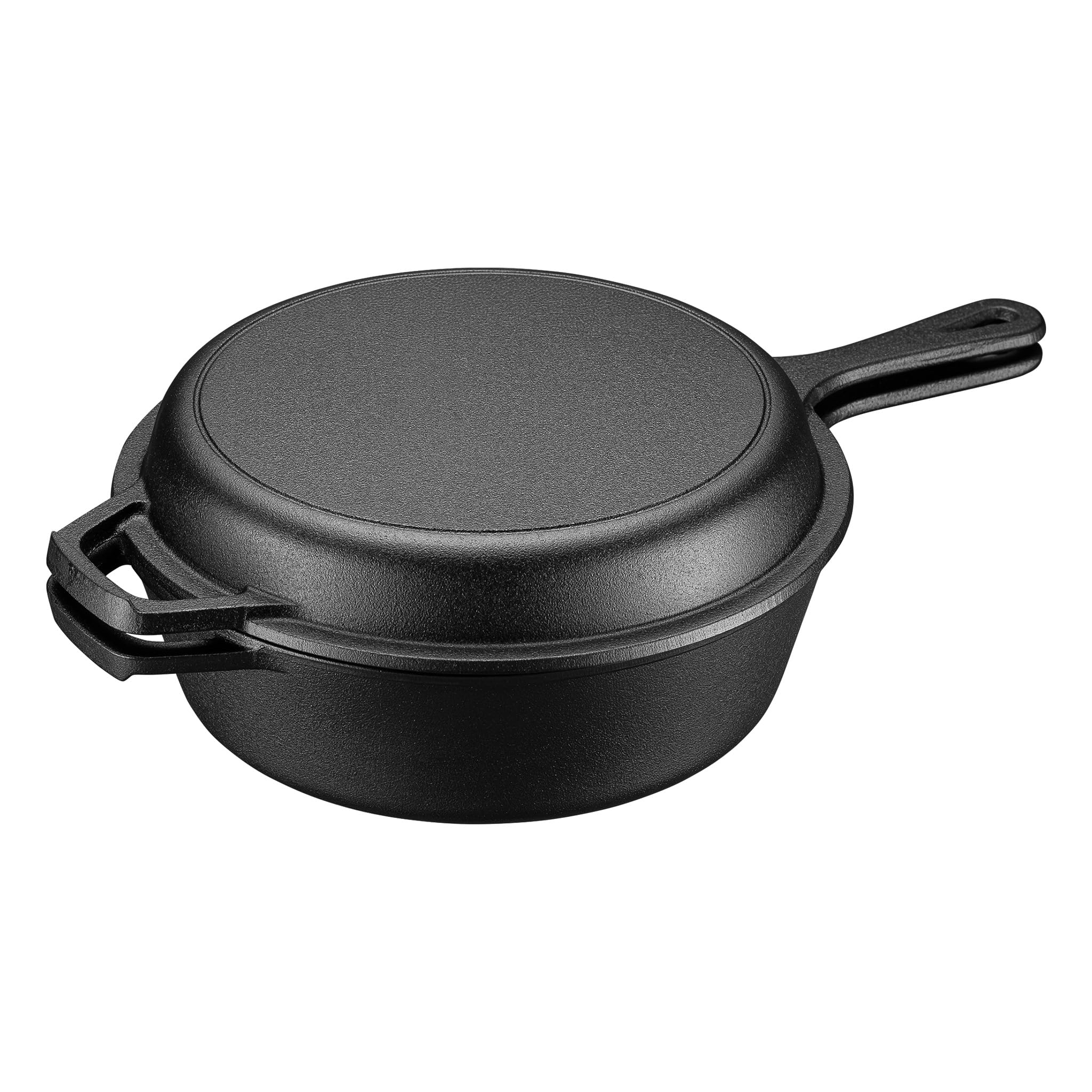 Wiltec 2w1 Garnek żeliwny typu dutch oven 3,2 l z pokrywą grillową i uchwytem bocznym, głęboka brytfanna żeliwna i garnek do pieczenia chleba
