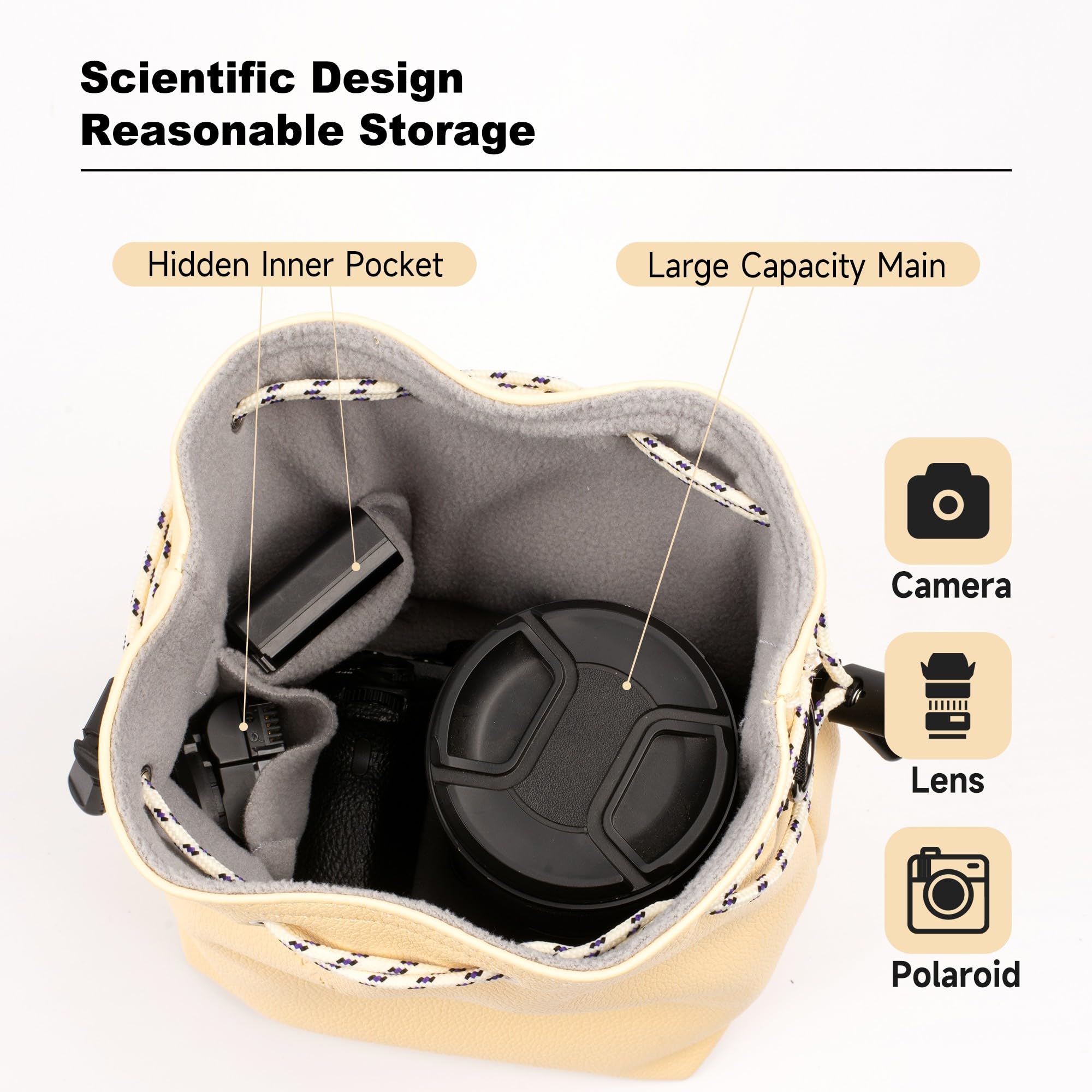 GCJUYA Camera Case, Camera Bag with Removable Strap, Crossbody Camera Bag for DSLR/SLR/Camera Lens, Waterproof Leather Camera Bag for Photography, Suitable for Men and Women (Light Yellow,Large)