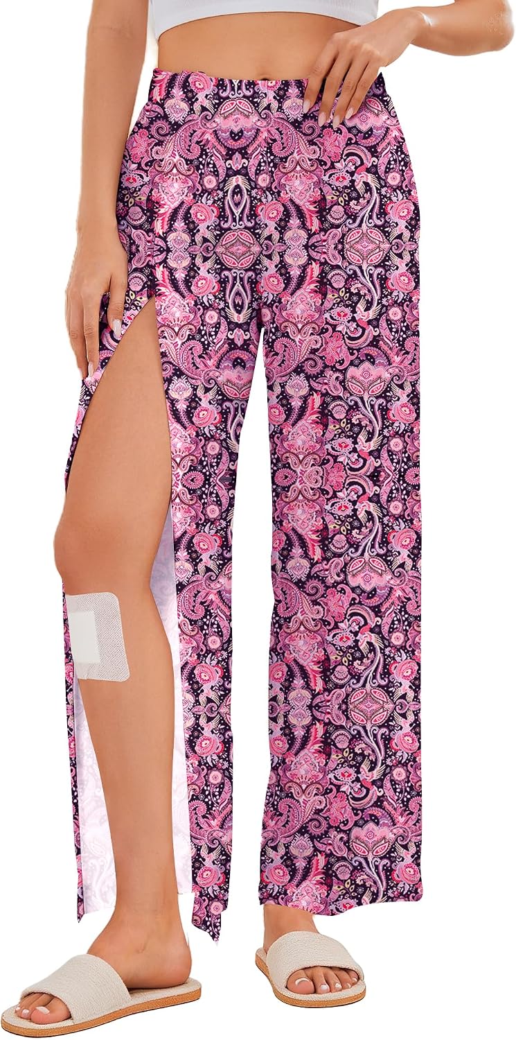 Womens Tear Away Pants Side Full Open Pajama Pants Post Hip Knee Leg Surgery Recovery Adaptive Clothing with Pocket