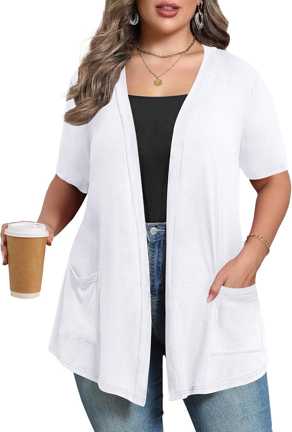 Women's Oversize Cardigans Lightweight Fall Long Sleeve Plus Size Flowy Open Front Shrugs with Pockets