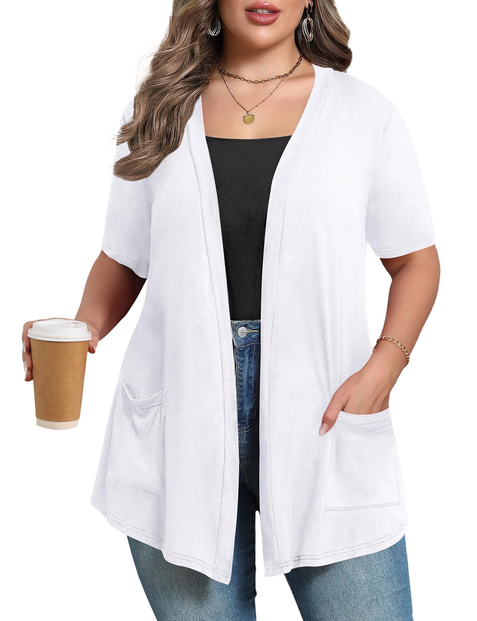 Plus Size Lightweight Cardigan for Women Soft with Pockets 1X-5X