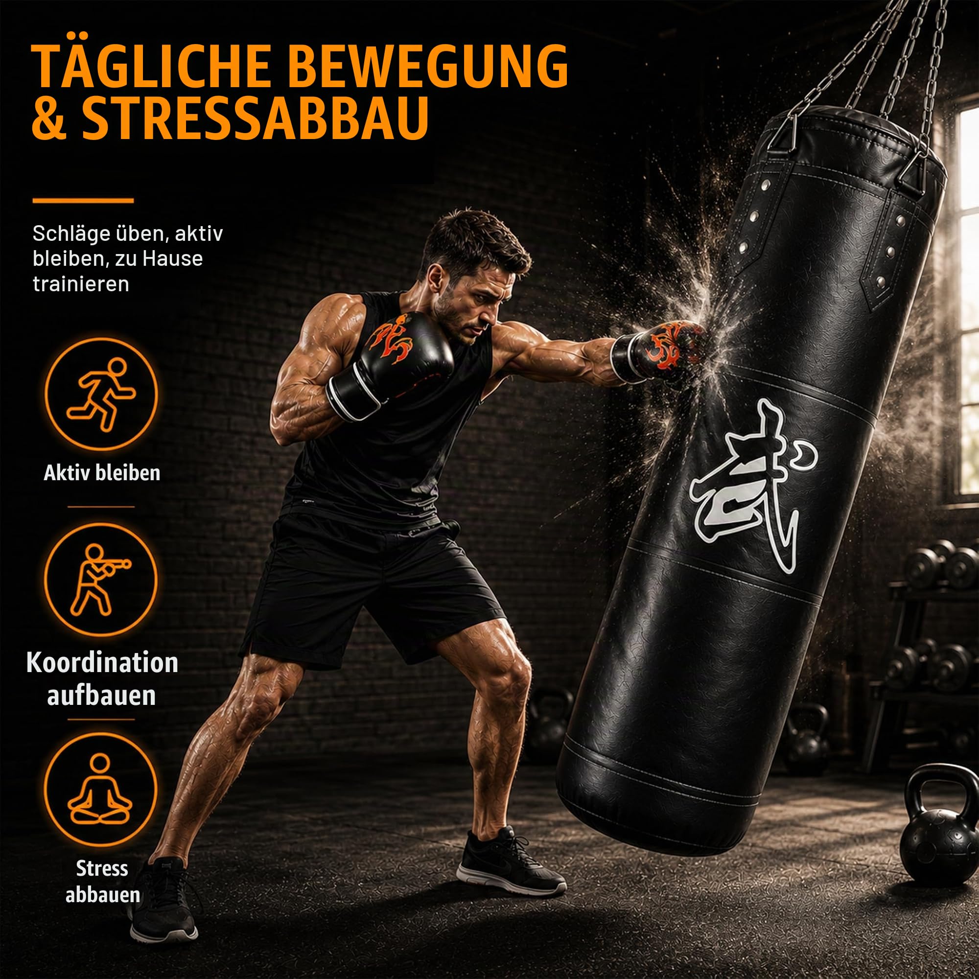 Boxsack Set 120 cm für Erwachsene mit Boxhandschuhen und Zubehör